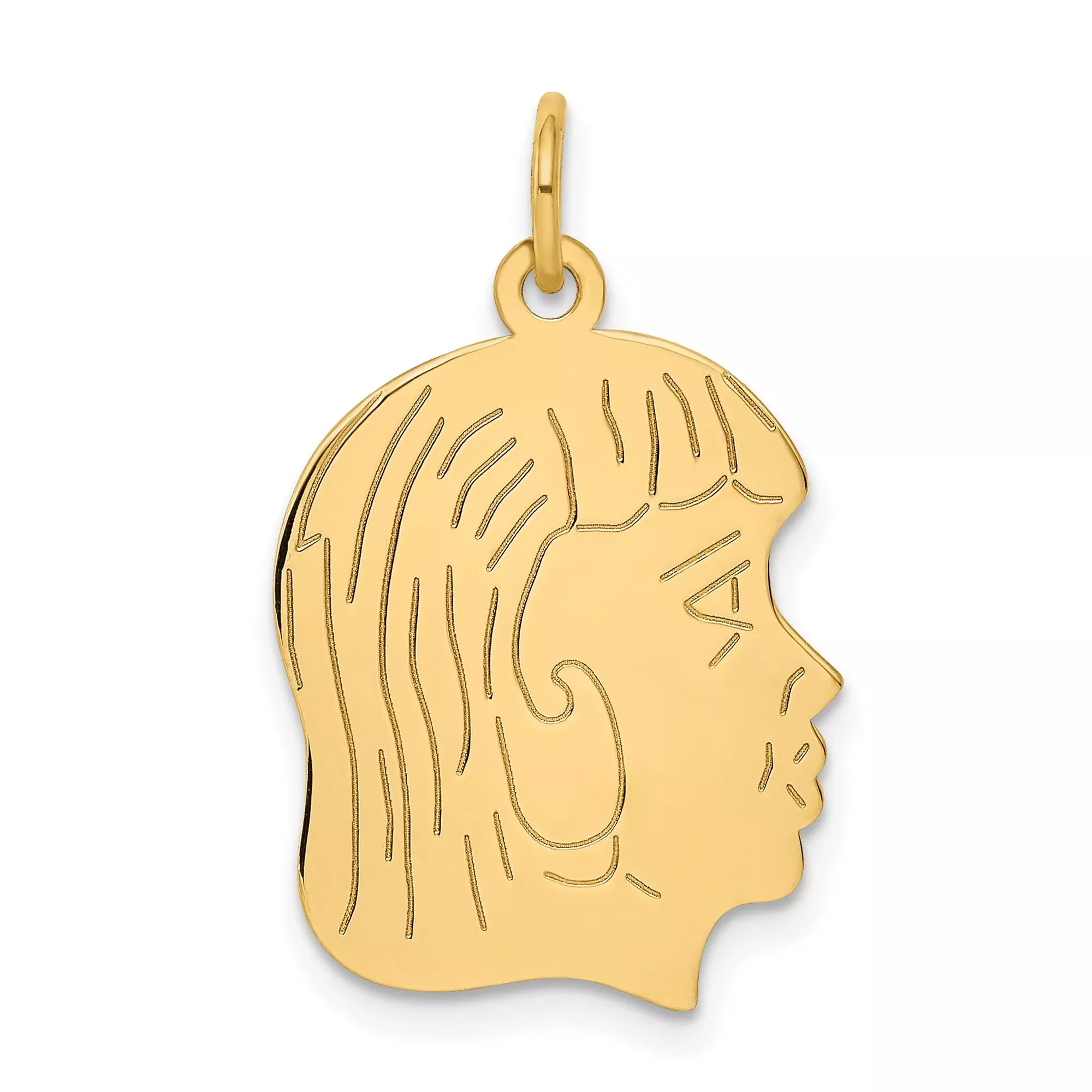 .011 Depth Engravable Girl Head Charm Pendant in Real 14k Yellow Gold