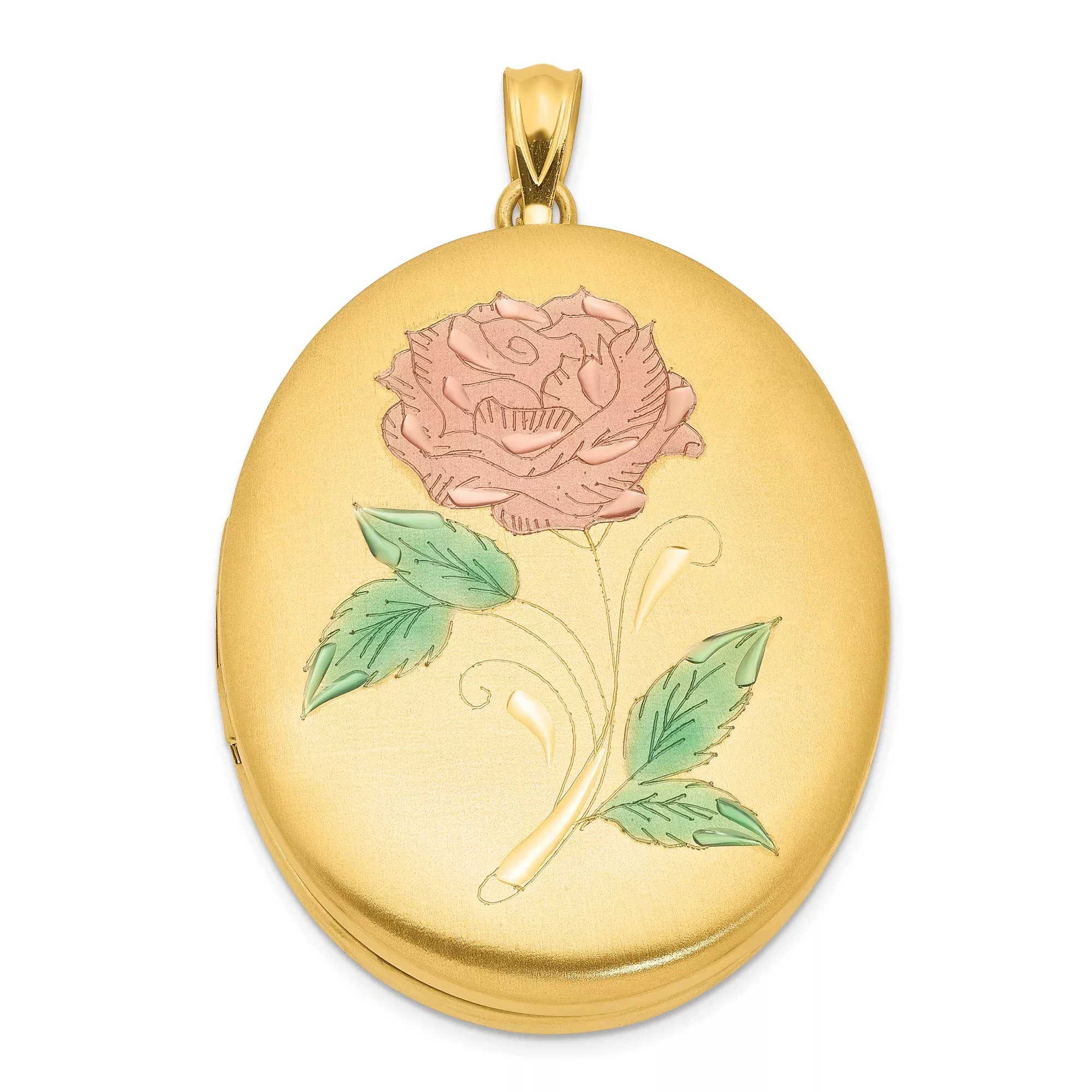1/20 Gold Filled 34mm Enameled Flower Oval Locket Charm Pendant in RealYellow Gold