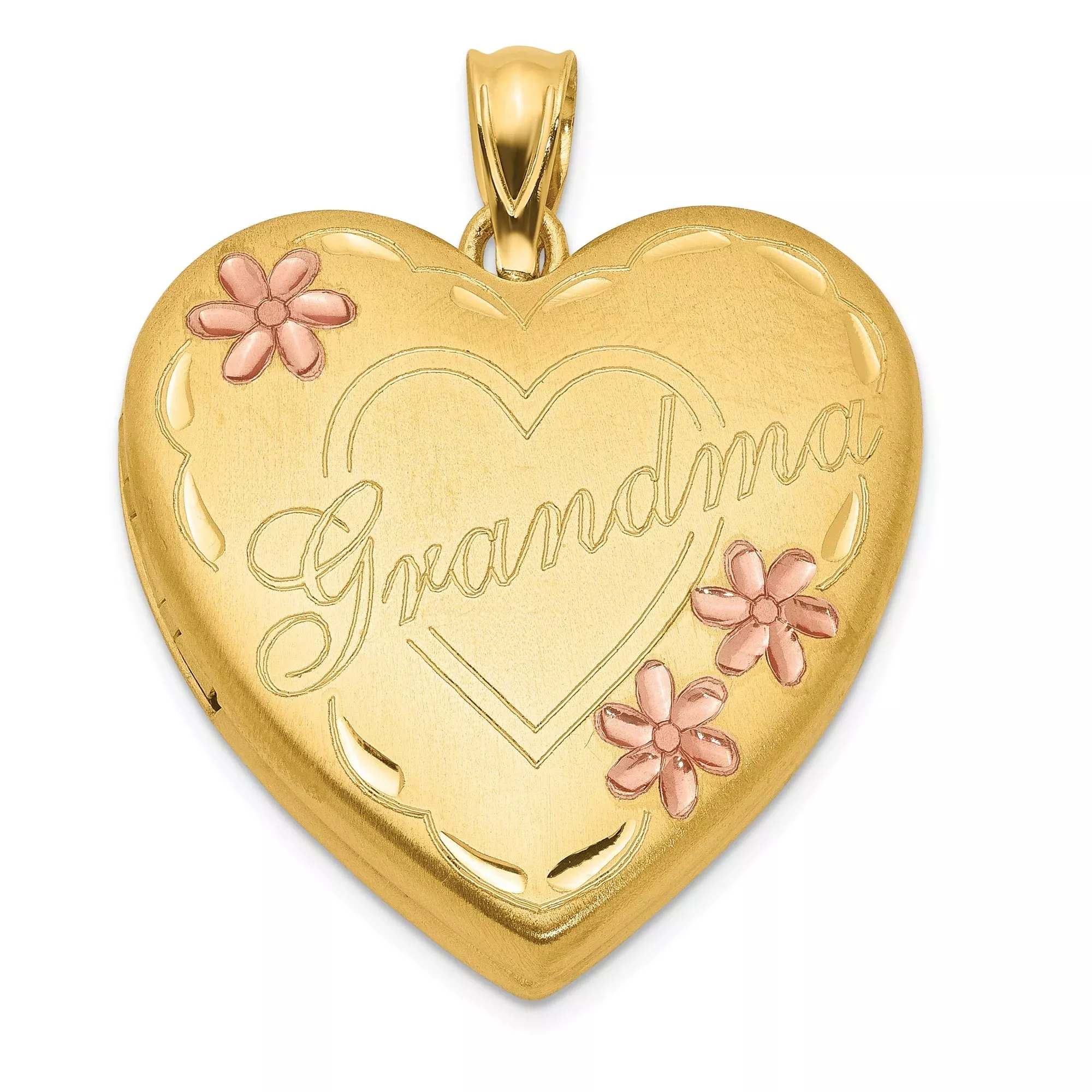 1/20 Gold Filled Grandma Word And Flowers On Heart Shaped Locket Charm Pendant in RealYellow Gold