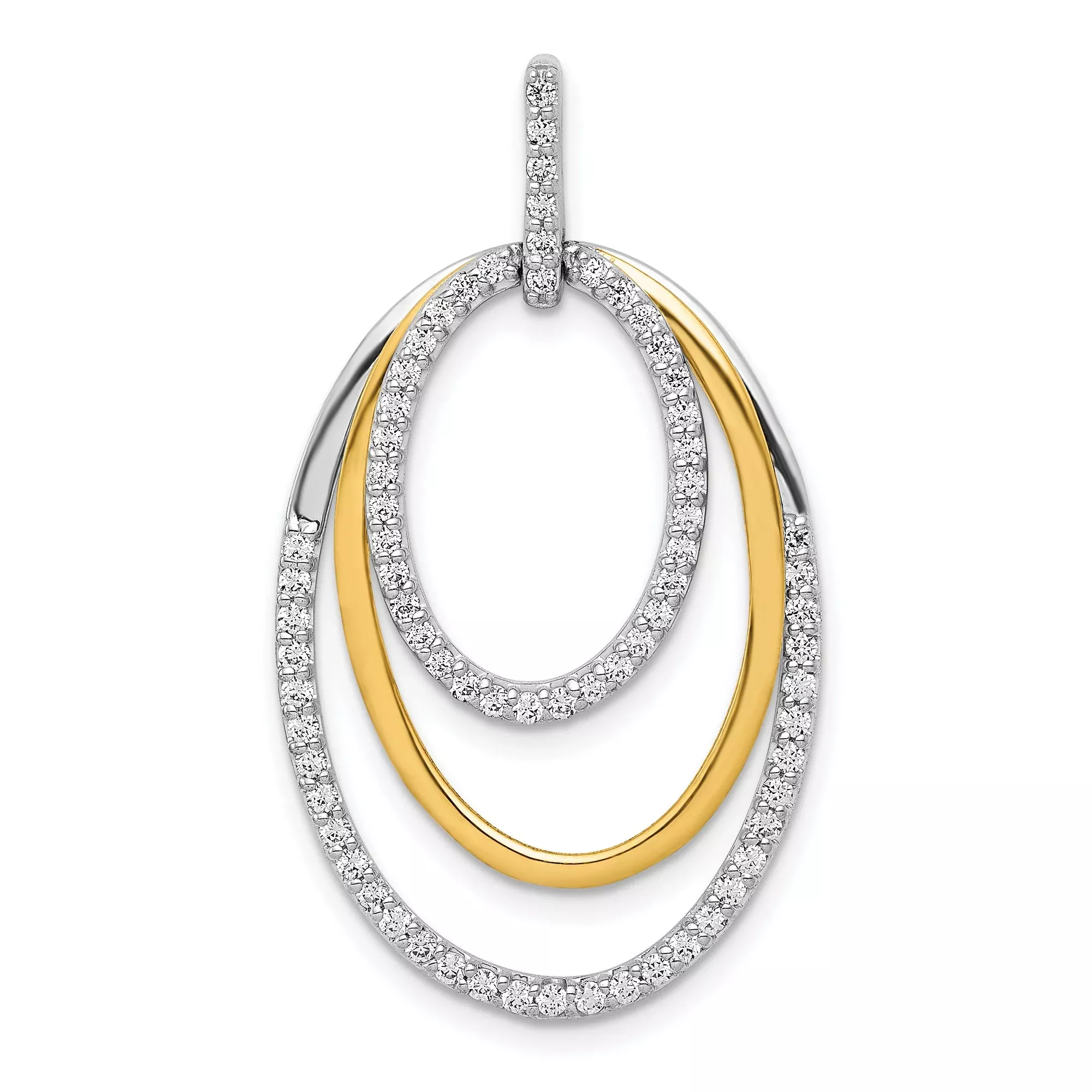 1/2ct Diamond Fancy Triple Oval Charm Pendant in Real 14k Multi-Tone Gold