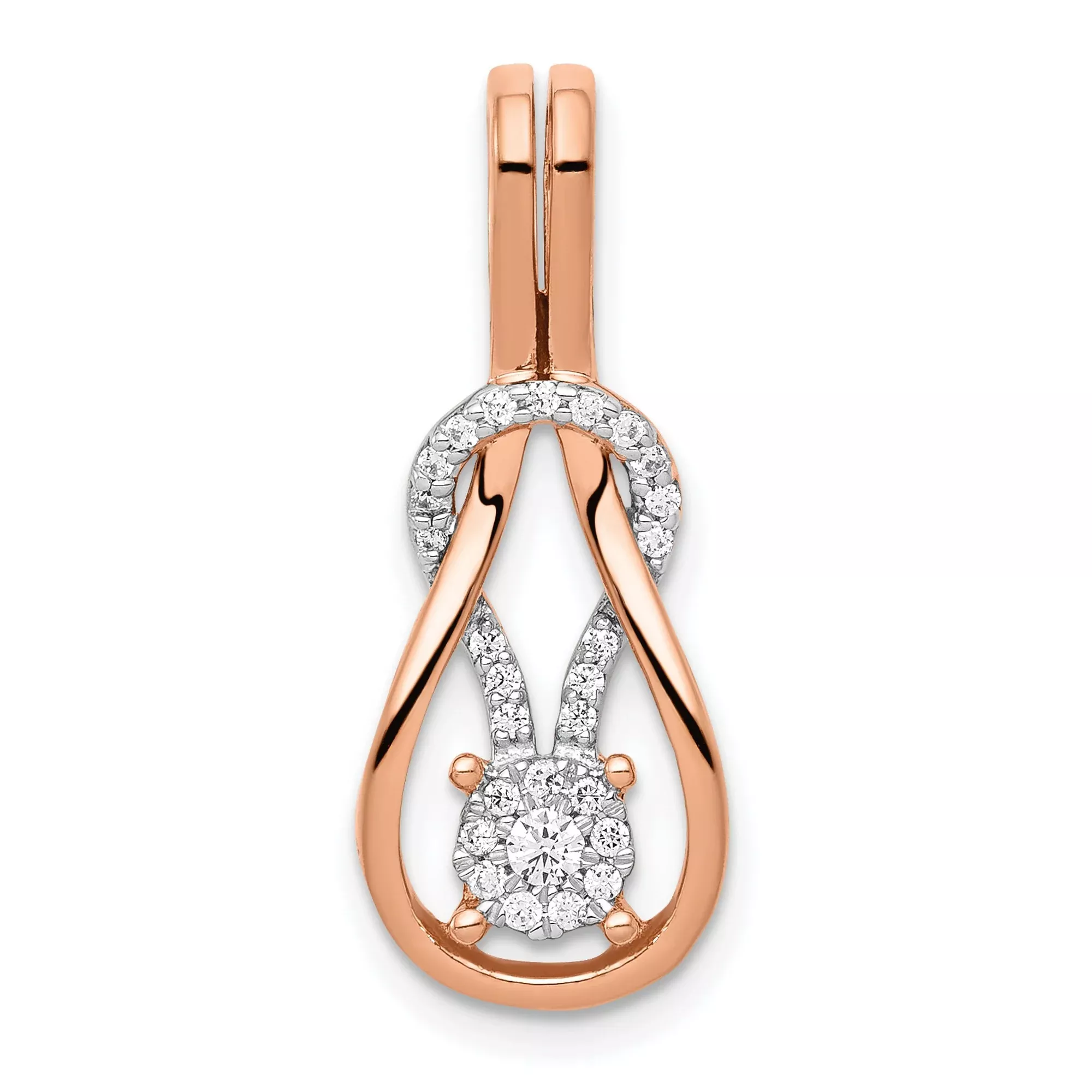 1/6ct Diamond Square Knot Slide Chain Slide Charm Pendant in Real 14k Rose Gold