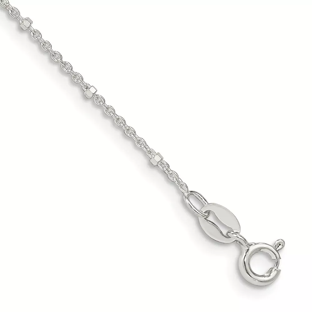 10 Inch Sterling Silver 1.25mm Rolo With Beads Chain Anklet