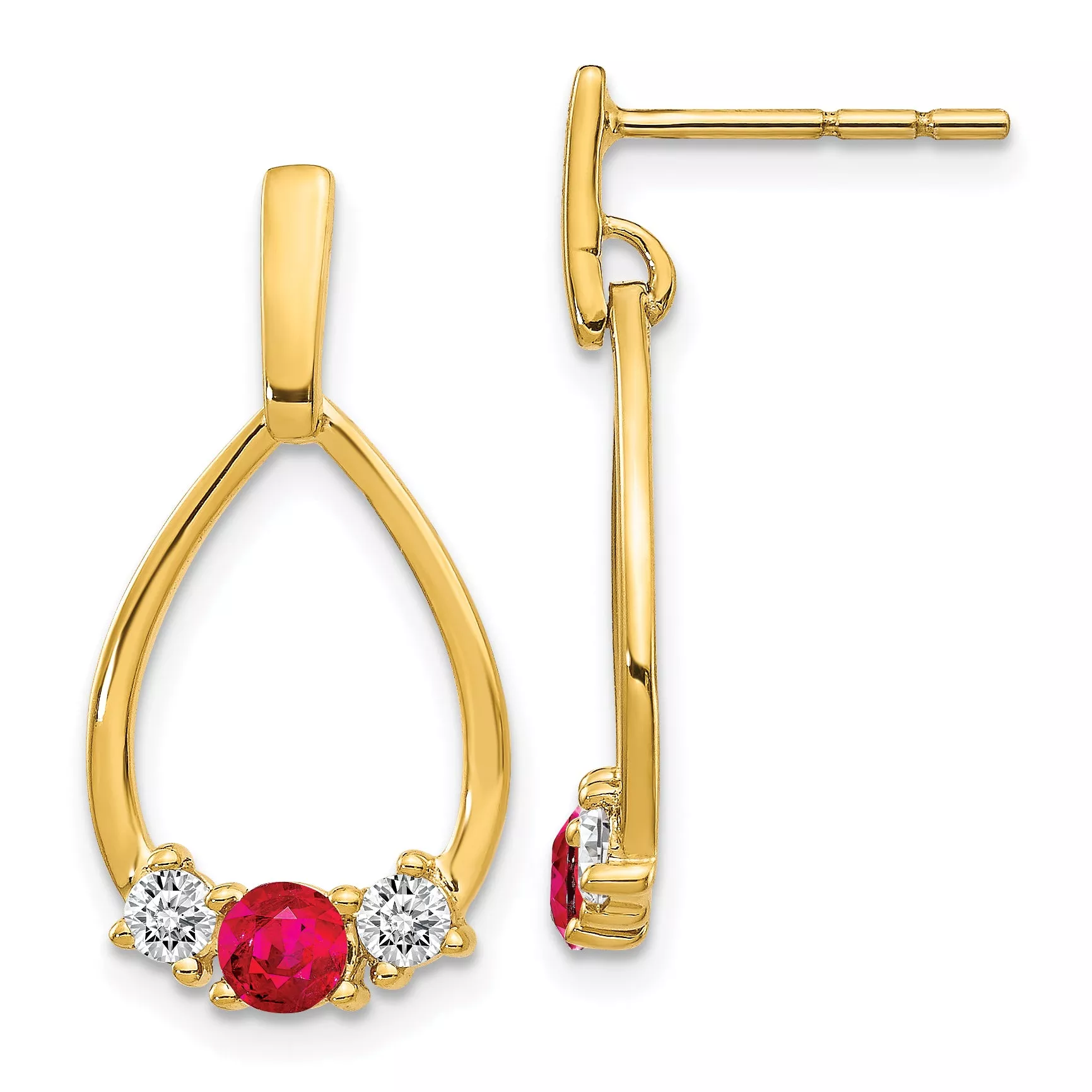 10k 1/4 carat Lab Grown Diamond VS/SI+ G+ and Created Ruby Complete Dangle Teardrop Post Earrings