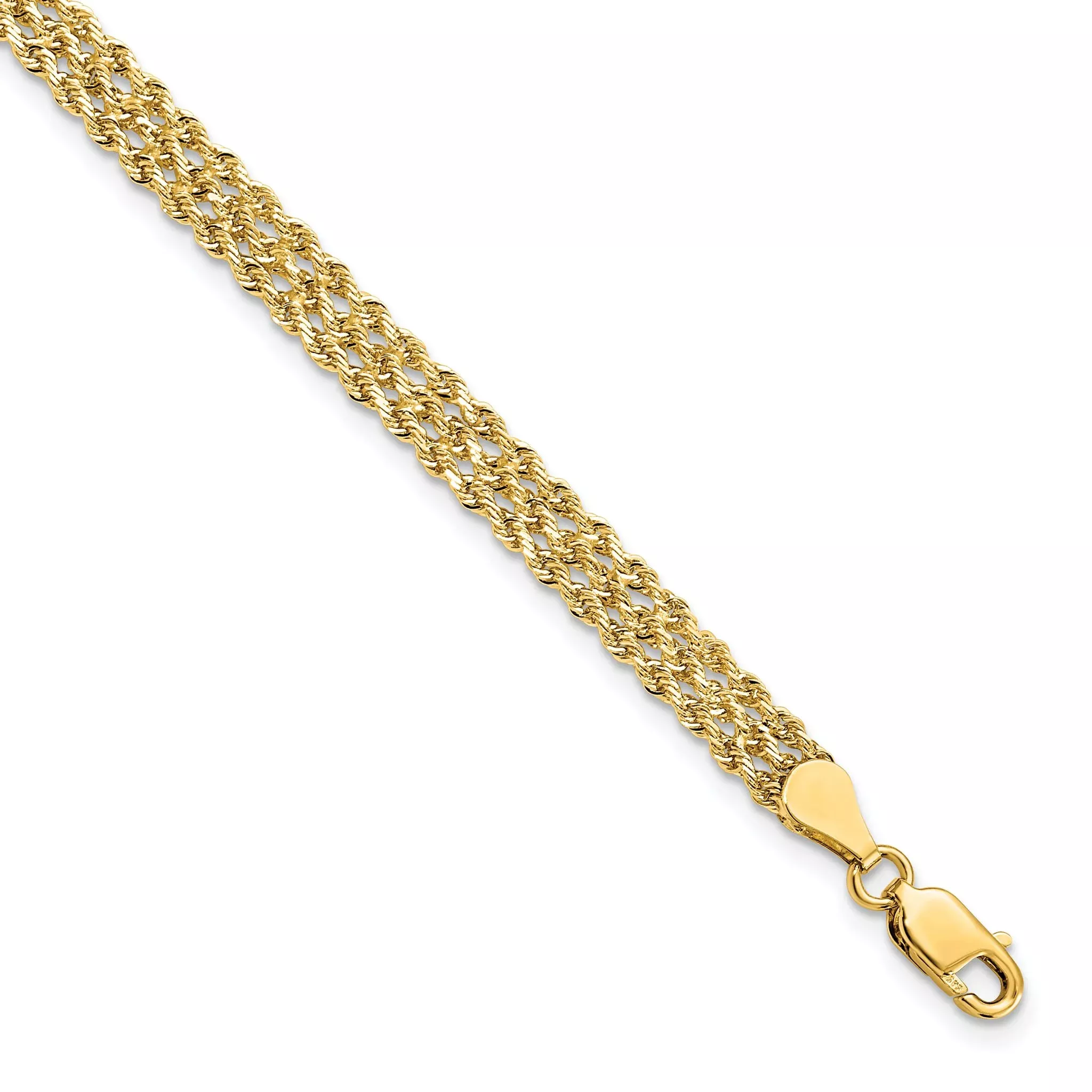 10K 4.5mm Wide Diamond-Cut Triple Rope Bracelet
