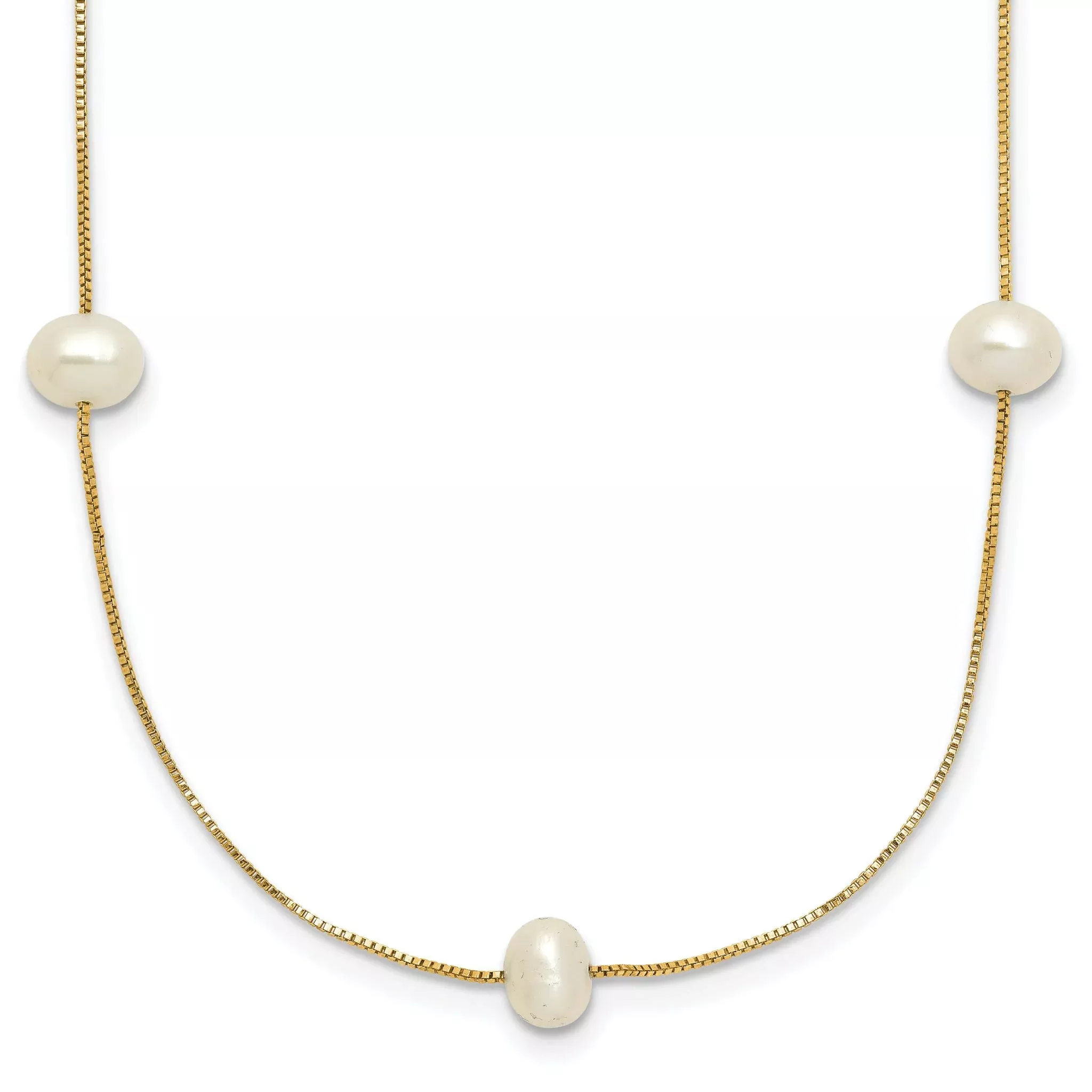 10k 5-6mm White Round Freshwater Cultured Pearl 9-Station 18 inch Necklace