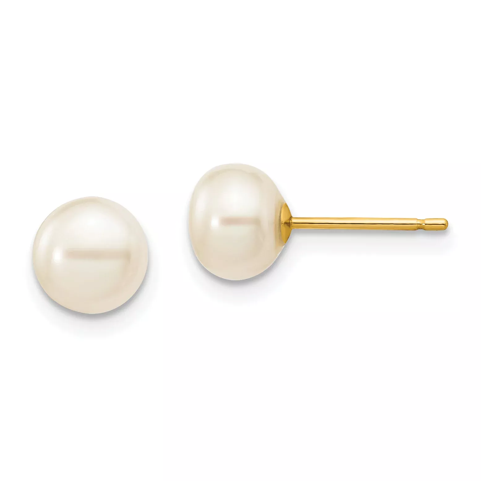 10k 6-7mm White Button Freshwater Cultured Pearl Stud Post Earrings