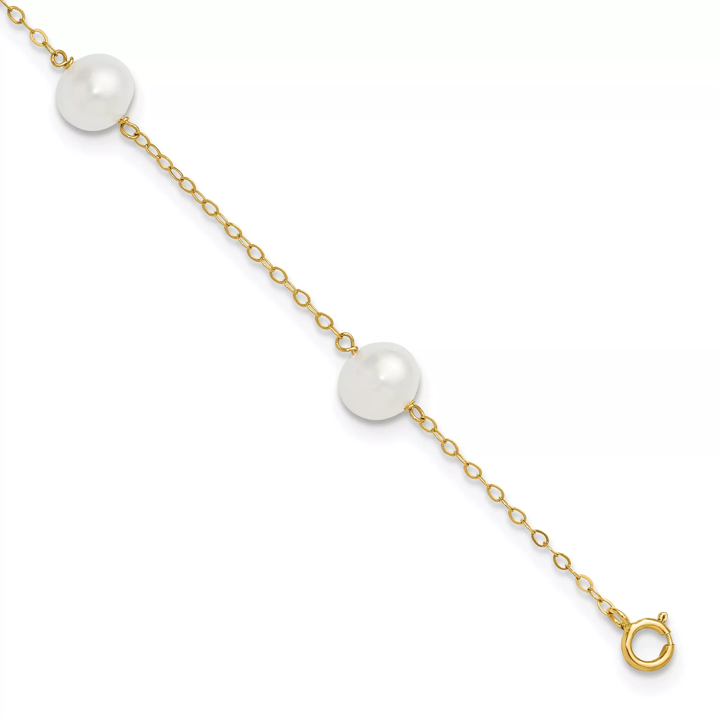 10k 7-8mm White Near-Round Freshwater Cultured Pearl 5-Station 9 inch Anklet