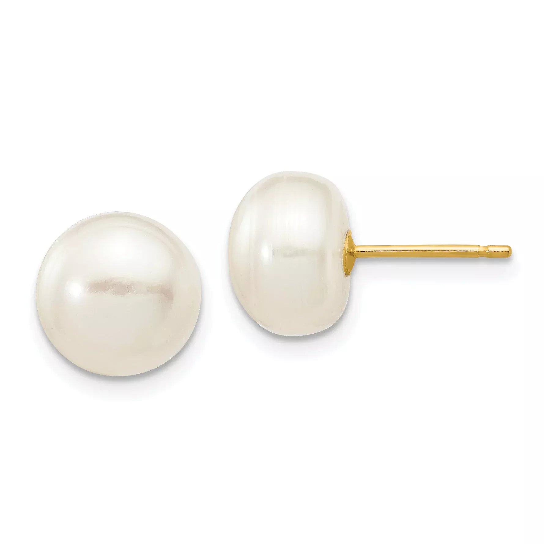 10k 8-9mm White Button Freshwater Cultured Pearl Stud Post Earrings