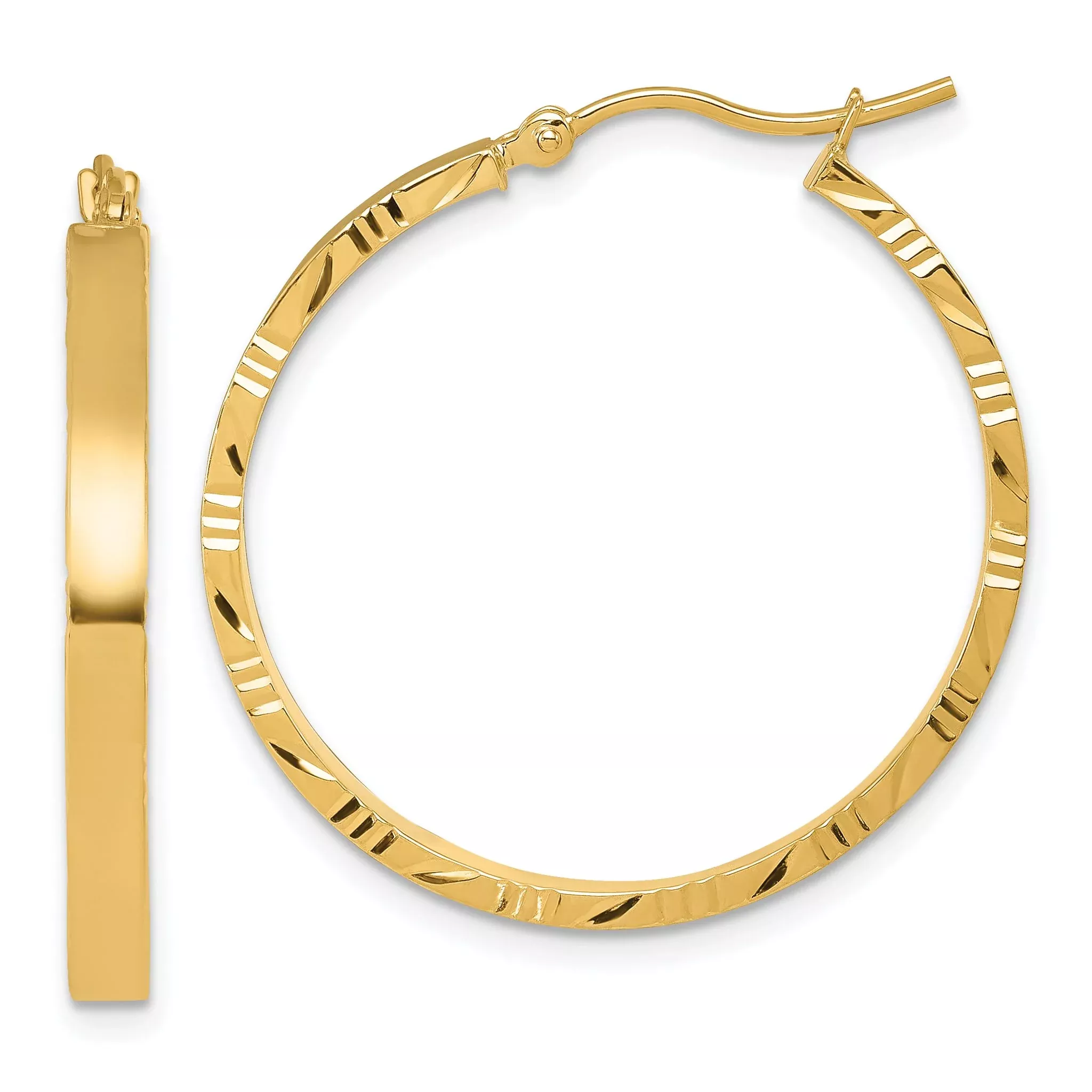 10k D/C Edge Large 3mm Polished Hoop Earrings
