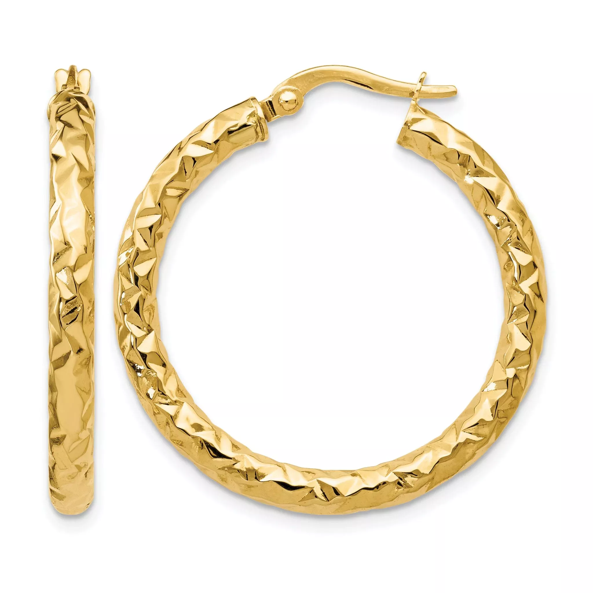 10K ForeverLite Polished and Textured Hoop Earrings