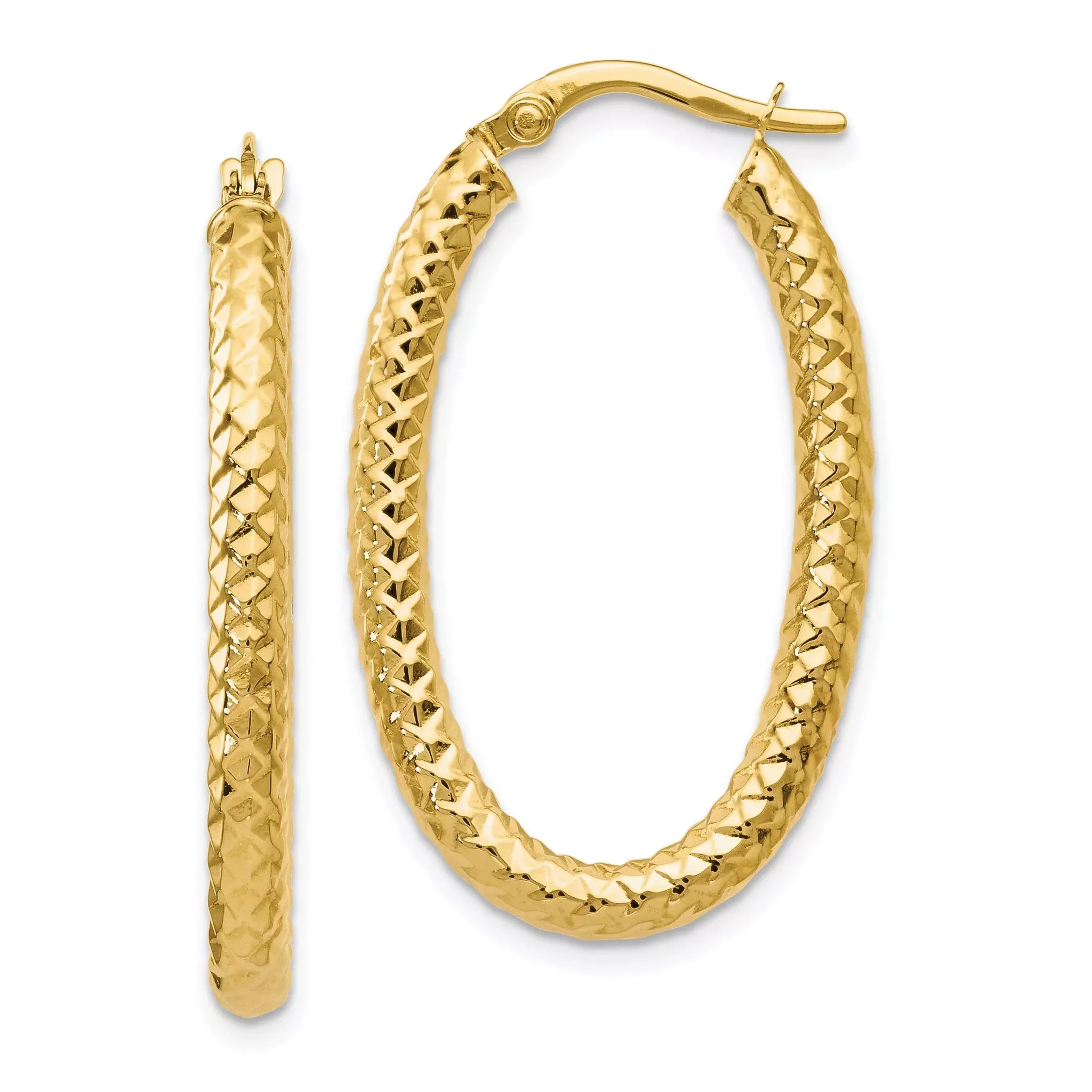10K ForeverLite Polished and Textured Oval Hoop Earrings