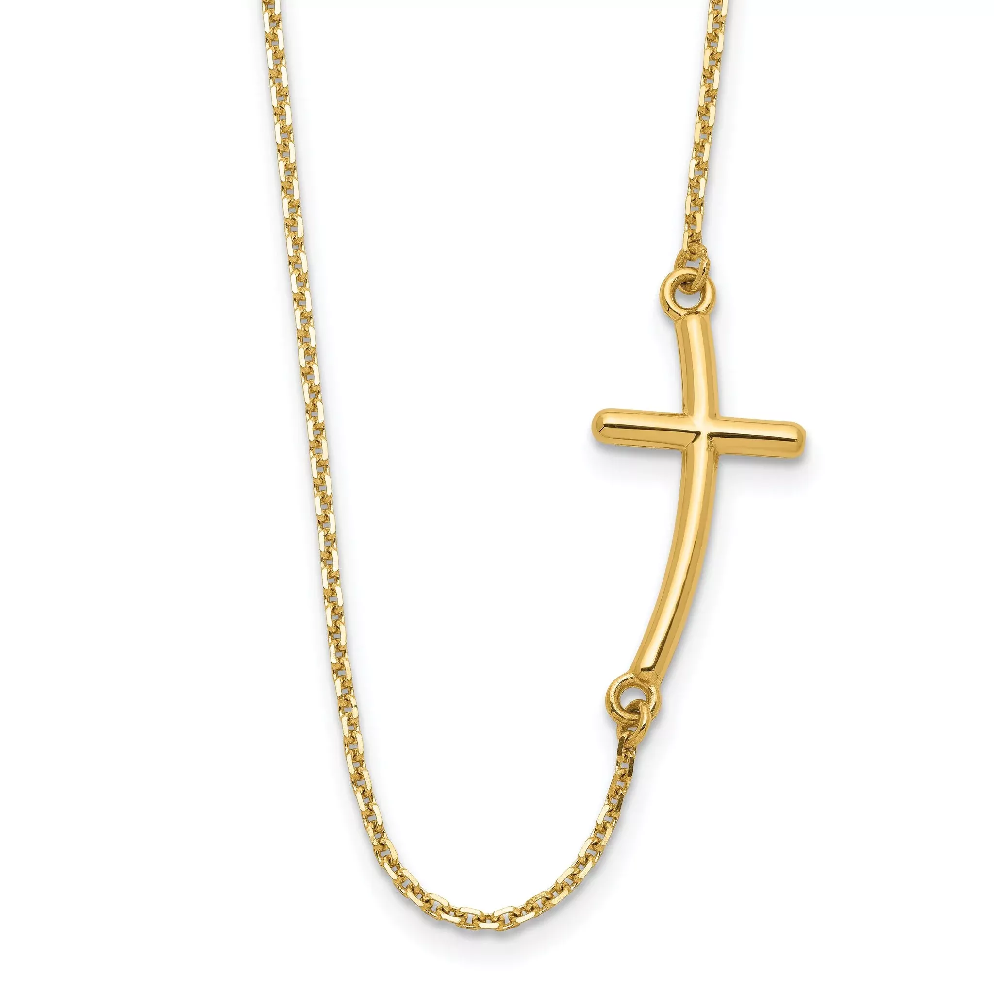 10k Large Sideways Curved Cross Necklace