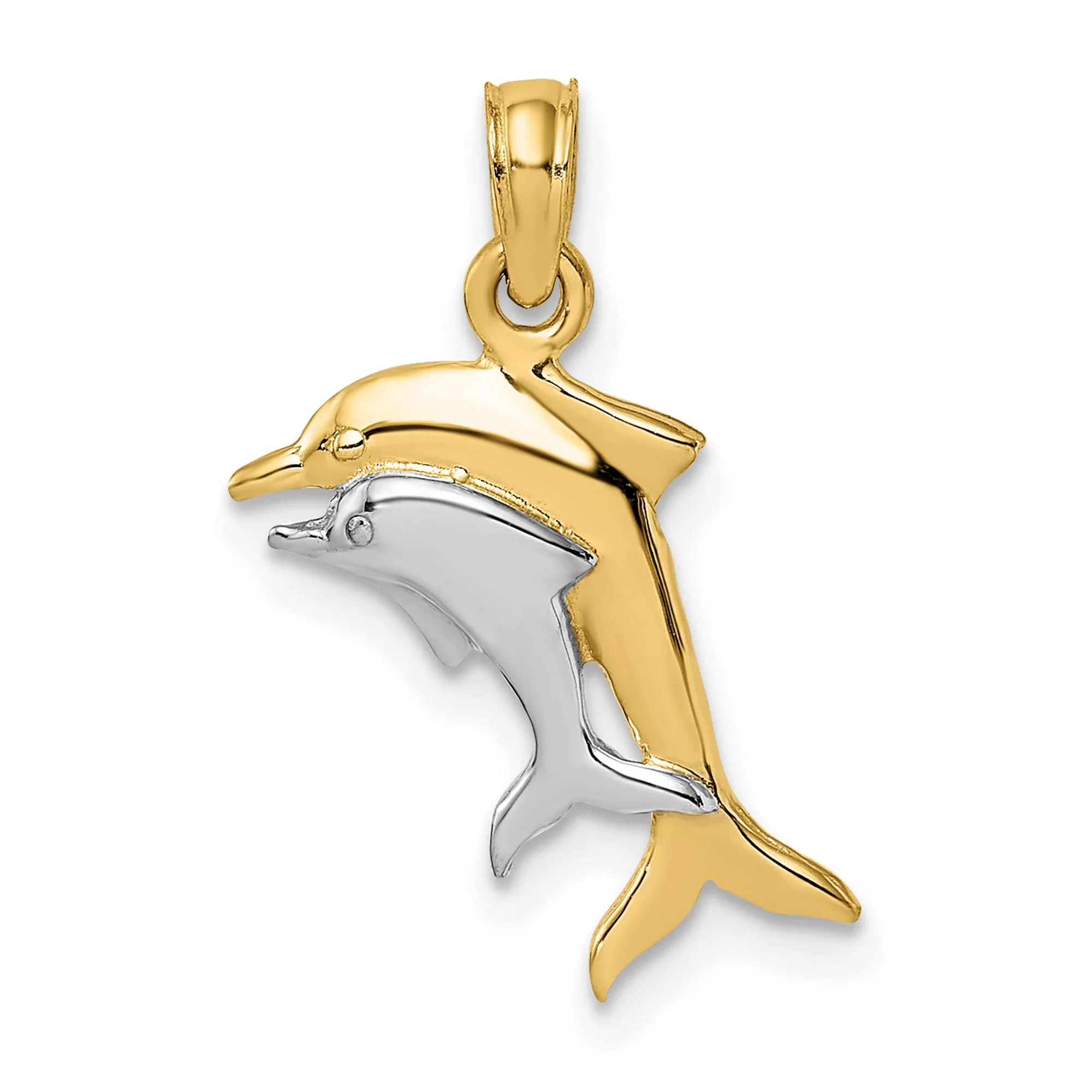 10k Multi-Tone Gold Dolphin Pendant, Double Dolphin Design, Nautical Coastal Theme