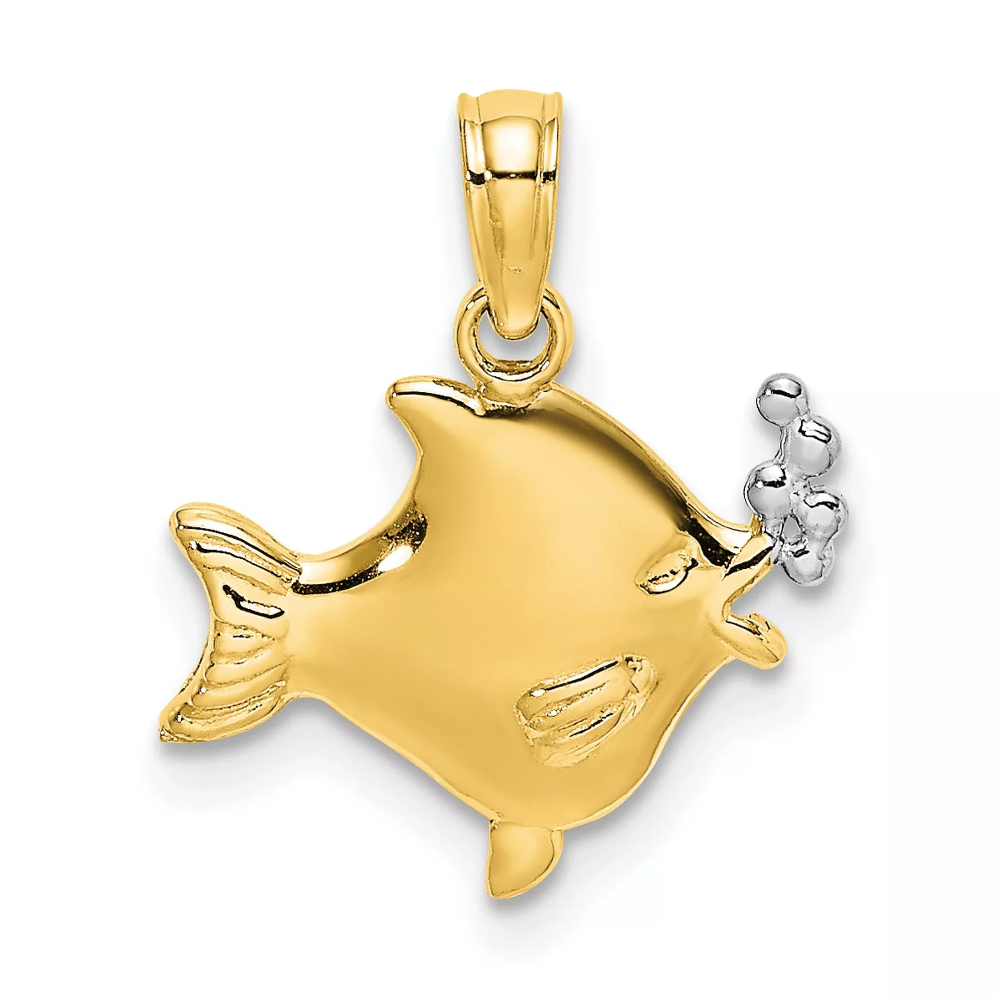 10k Multi-Tone Gold Fish Pendant with Rhodium Detail and Bubble Accents