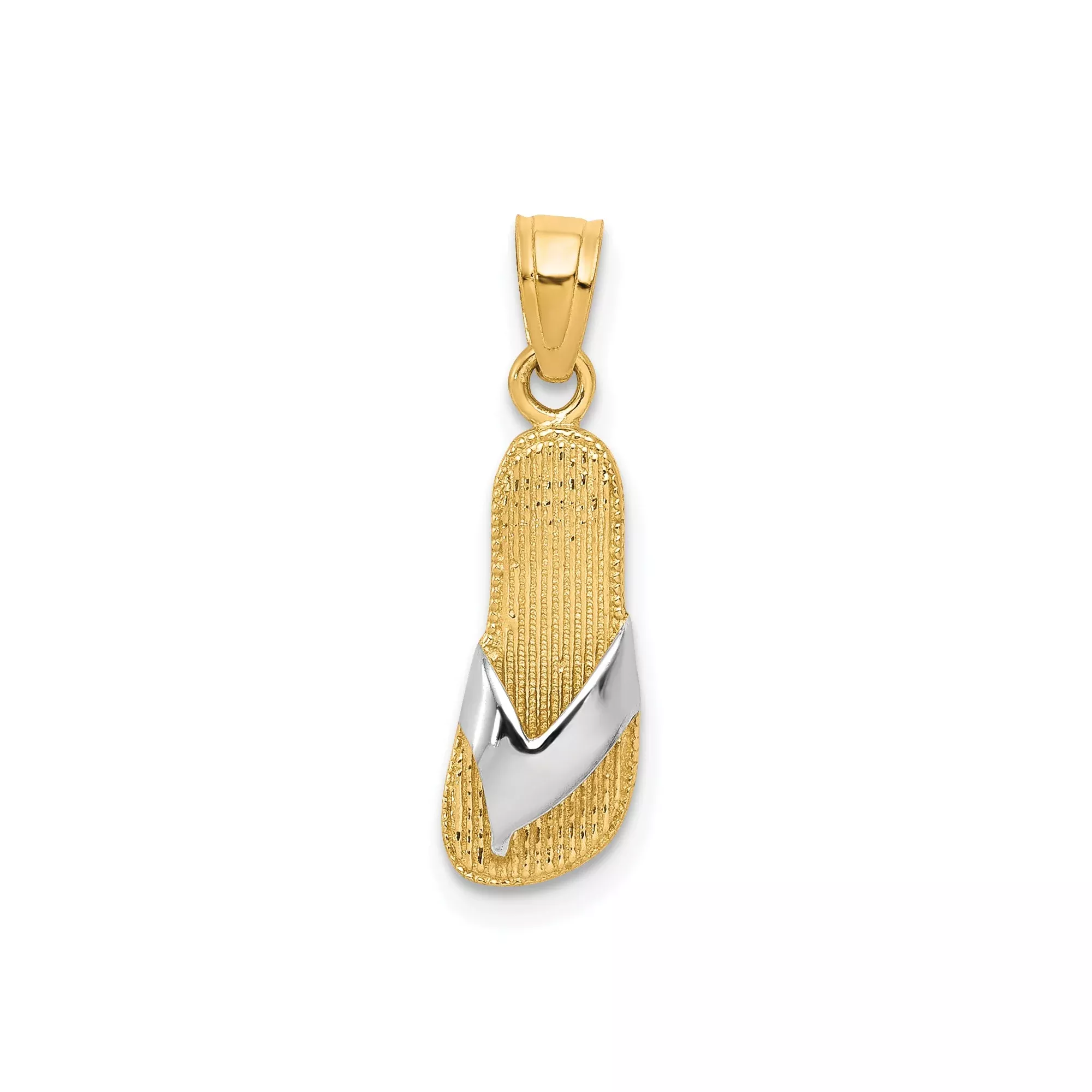 10k Multi-Tone Gold Flip Flop Pendant, Two-Tone Textured Sandal Charm with Tropical Design