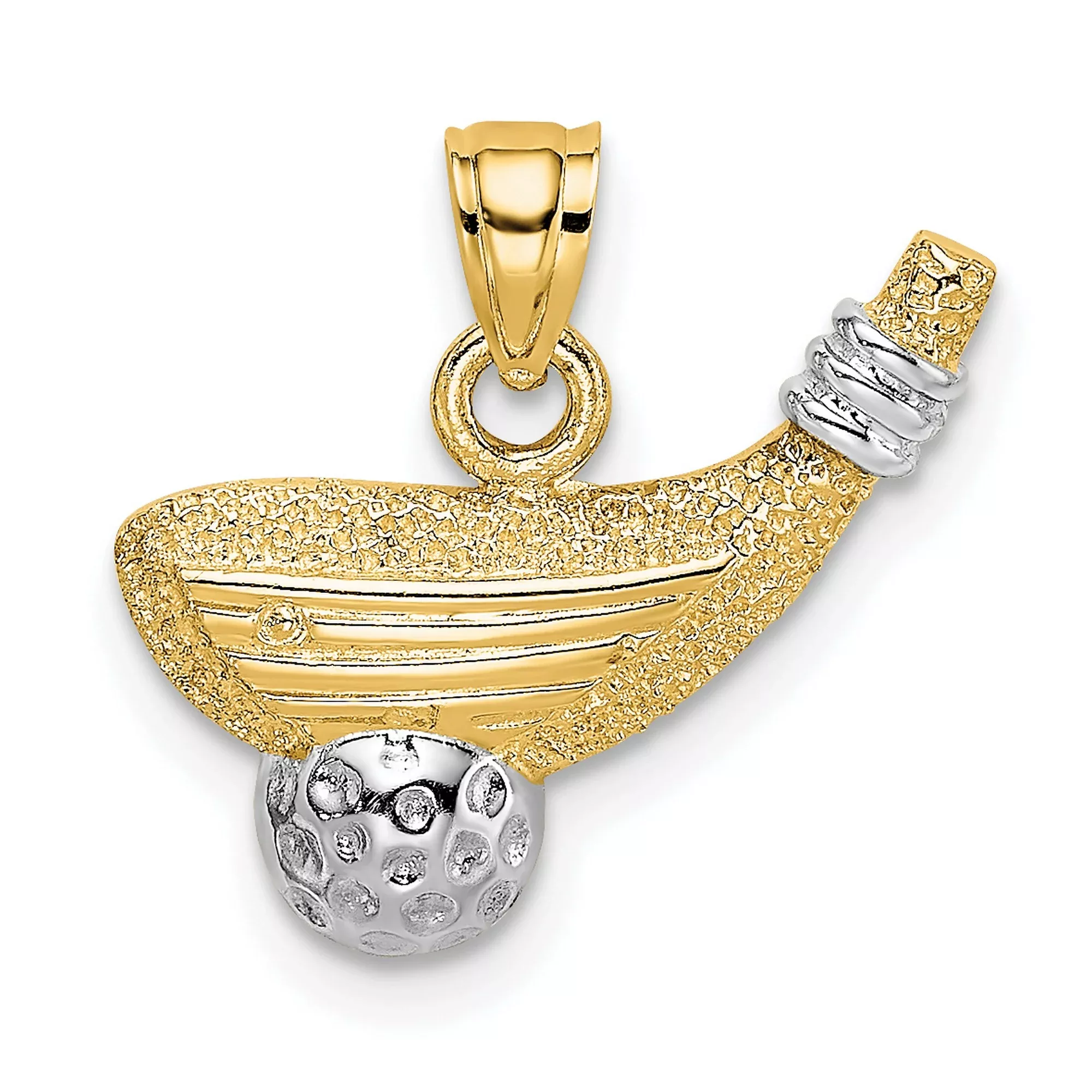 10k Multi-Tone Gold Golf Club and Ball Pendant with Rhodium Accent