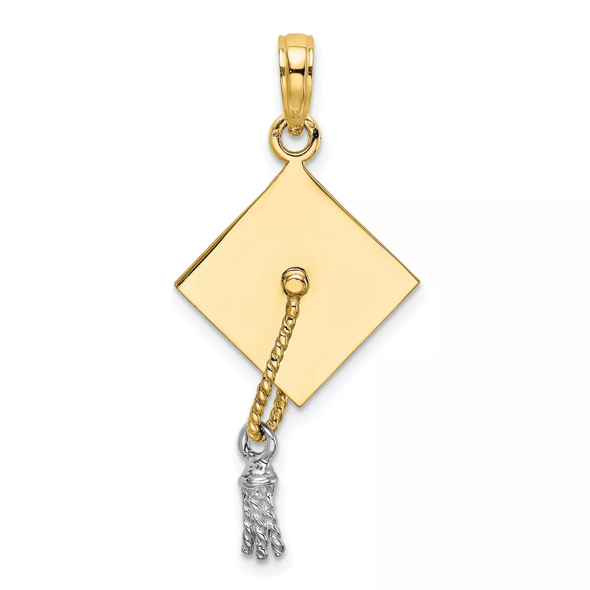 10k Multi-Tone Gold Graduation Cap Pendant with Rhodium Accent and Tassel Design