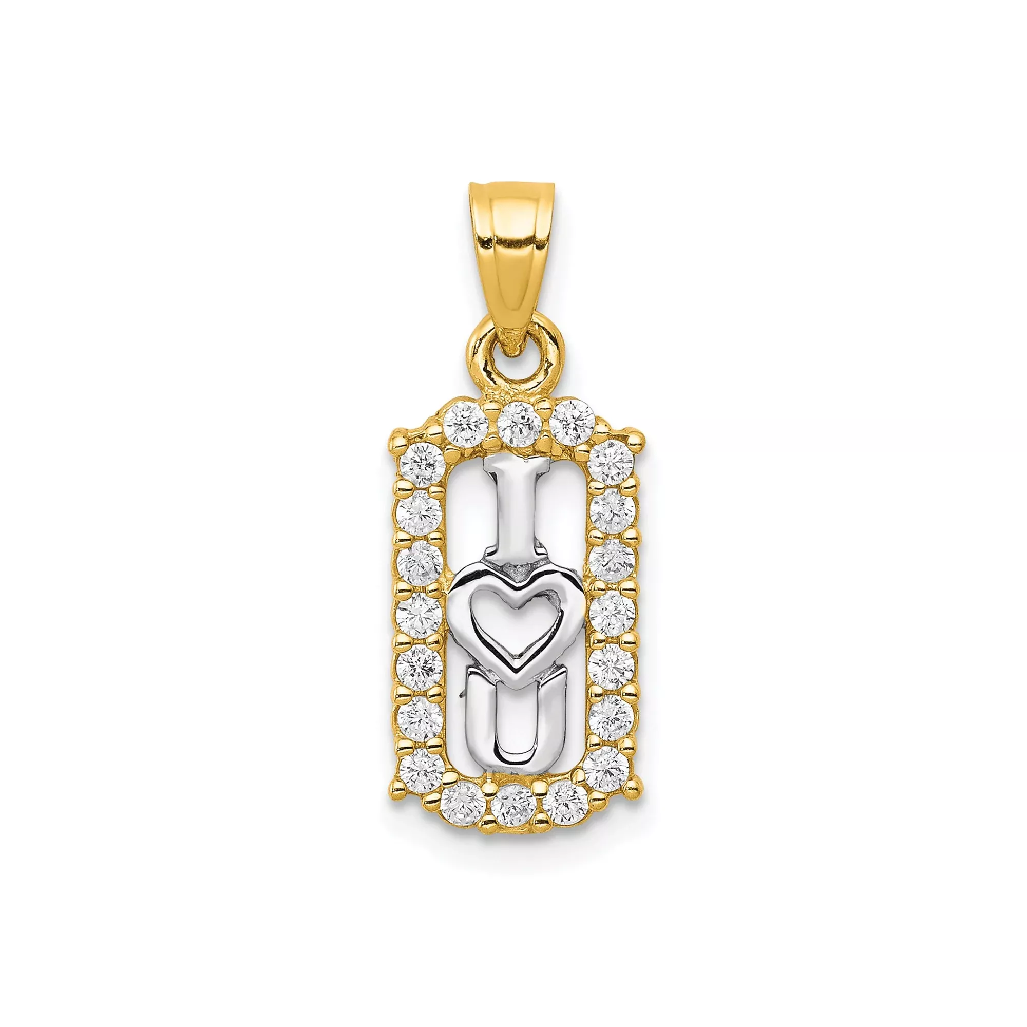 10k Multi-Tone Gold I Heart You Pendant with Cubic Zirconia Border, Romantic Love Charm for Women