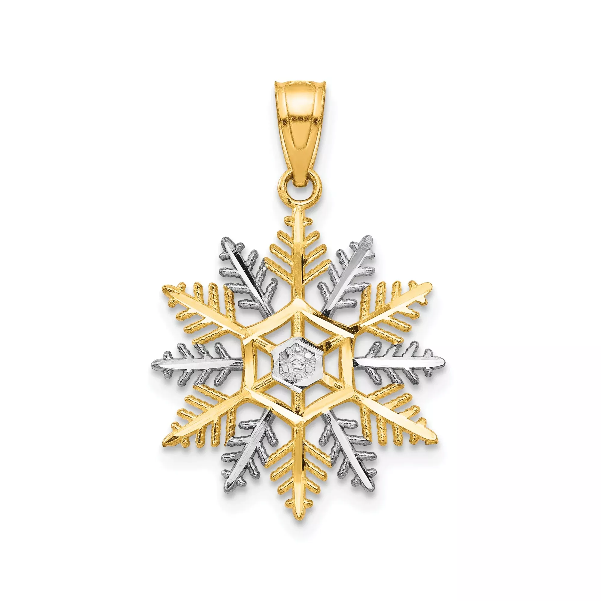 10k Multi-Tone Gold Snowflake Pendant, Geometric Winter Design for Women