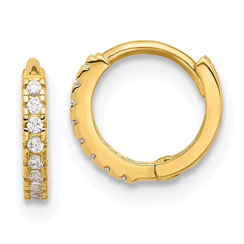 10K Polished 1.5mm CZ Hinged Hoop Earrings