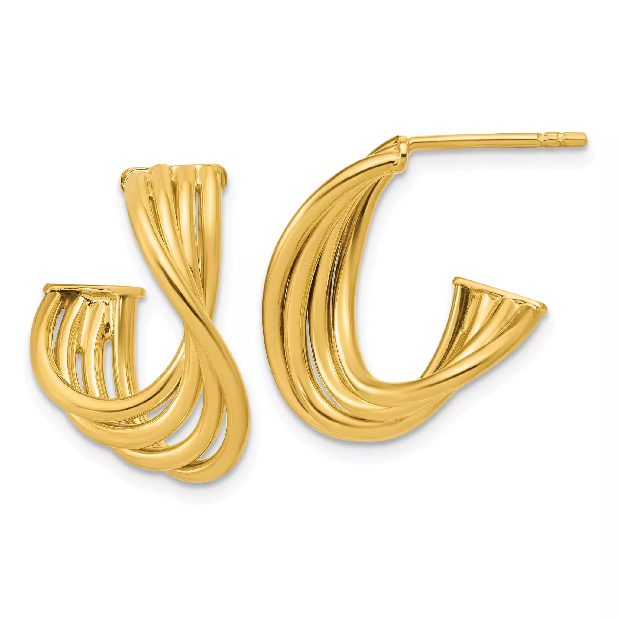 10K Polished 3-Row Twist J-Hoop Post Earrings