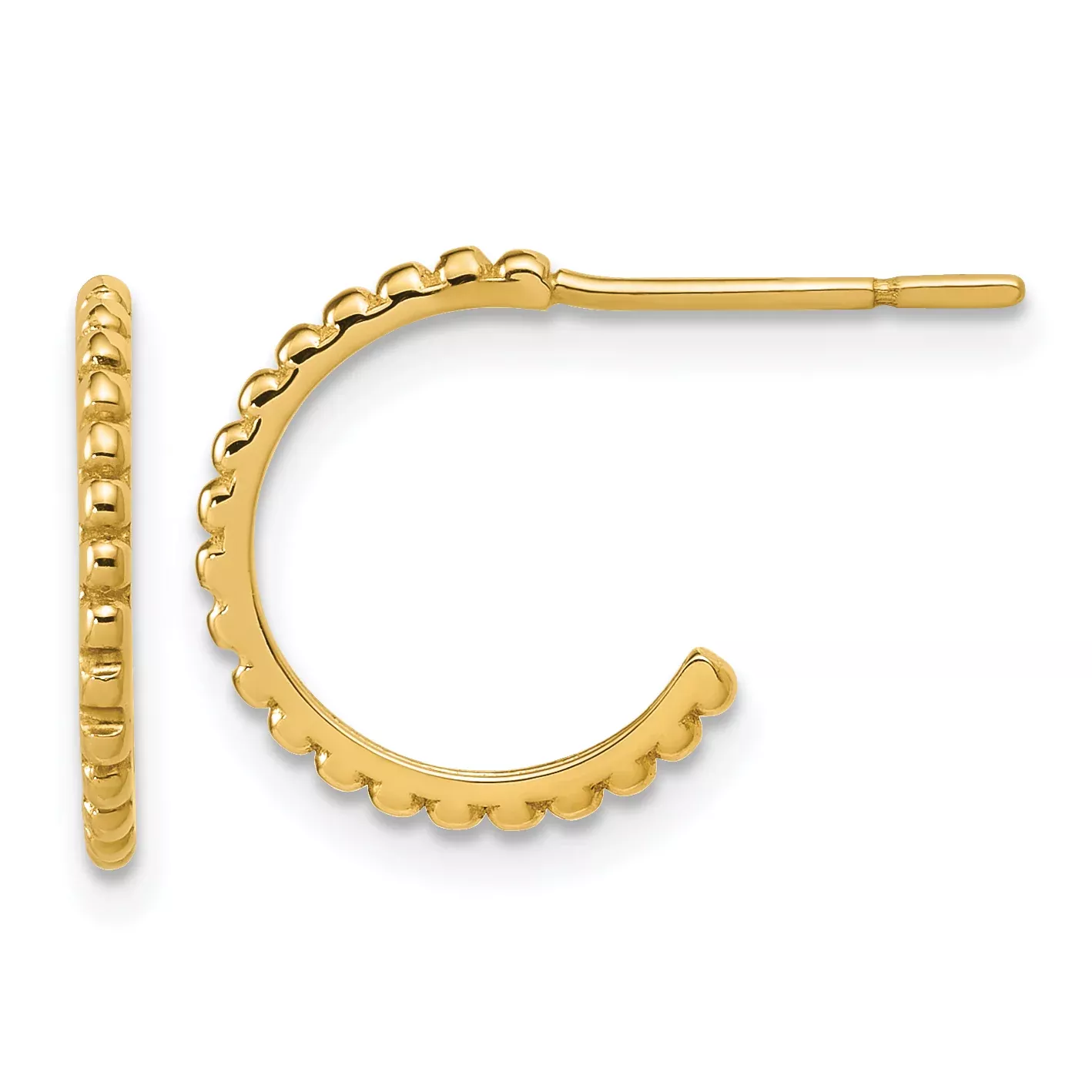 10K Polished and Beaded J-Hoop Post Earrings