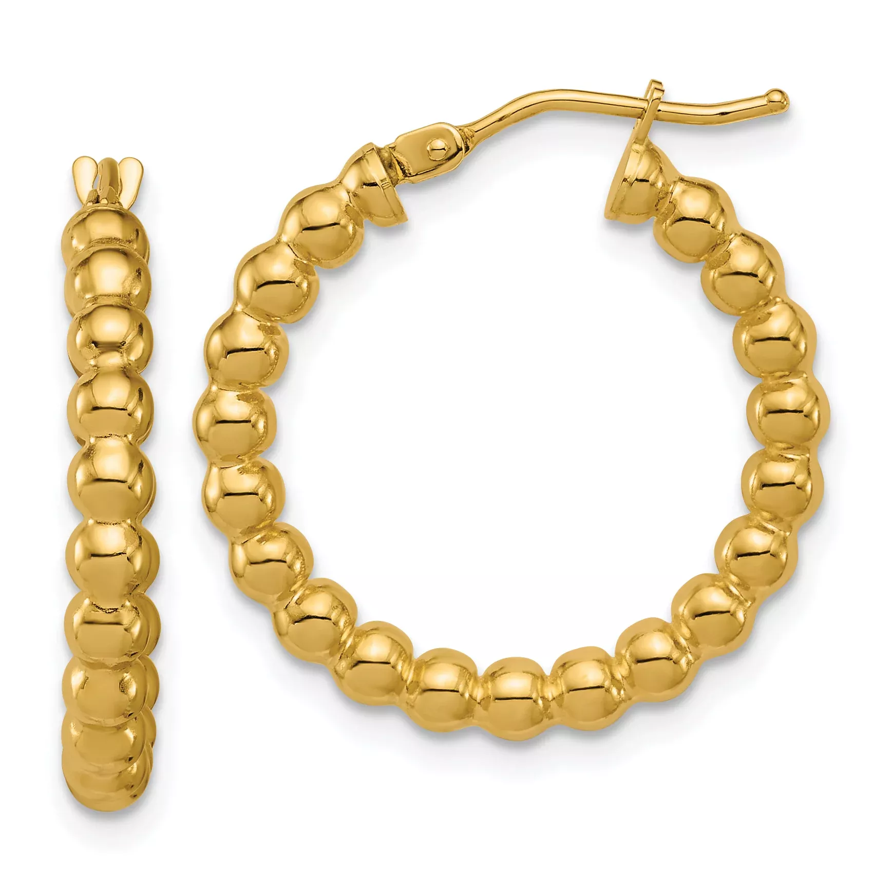 10K Polished Beaded Round Hoop Earrings