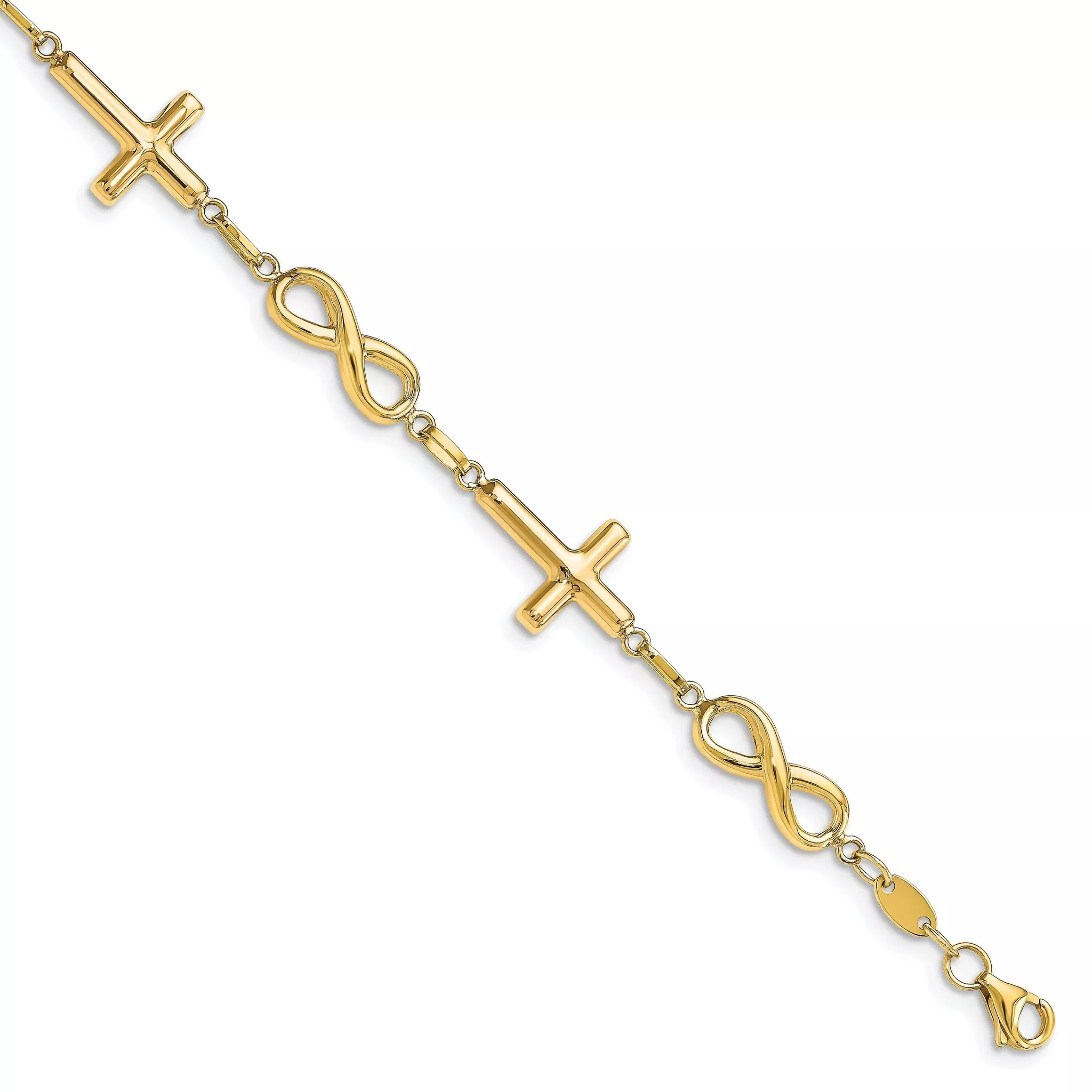 10K Polished Cross and Infinity Bracelet