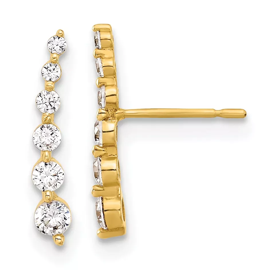 10K Polished Curved Bar CZ Post Earrings