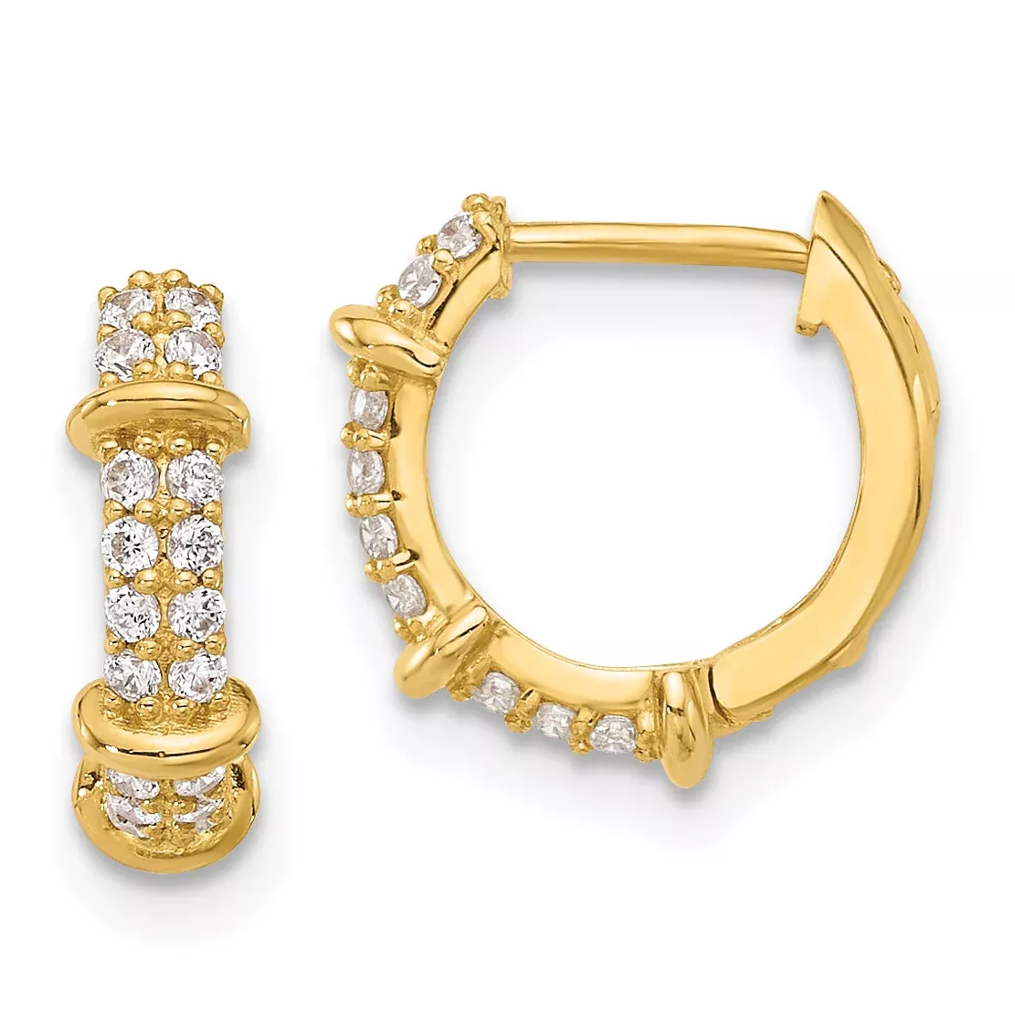 10K Polished CZ Hinged Hoop Earrings