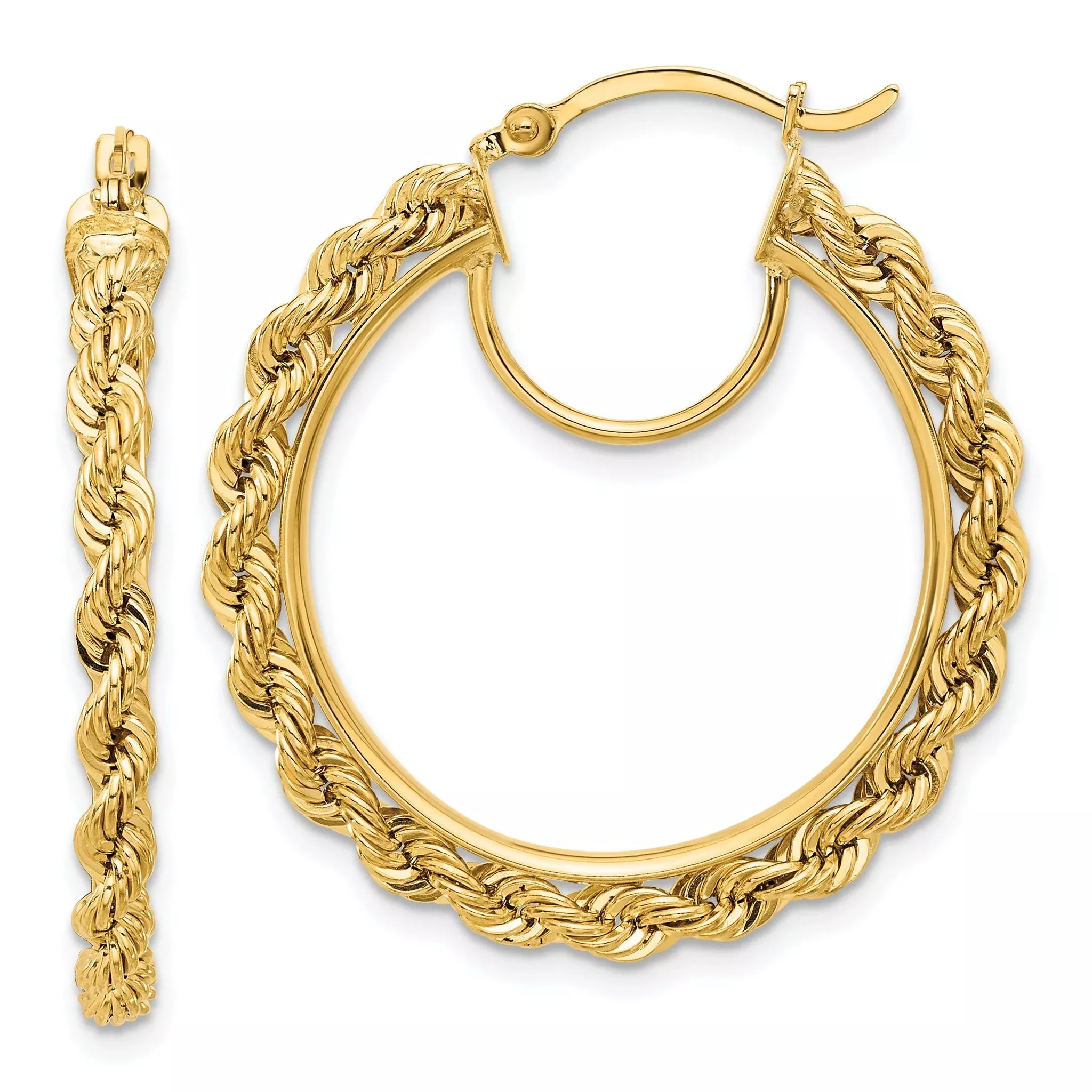 10k Polished and D/C Rope 2.95mm Hoop Earrings