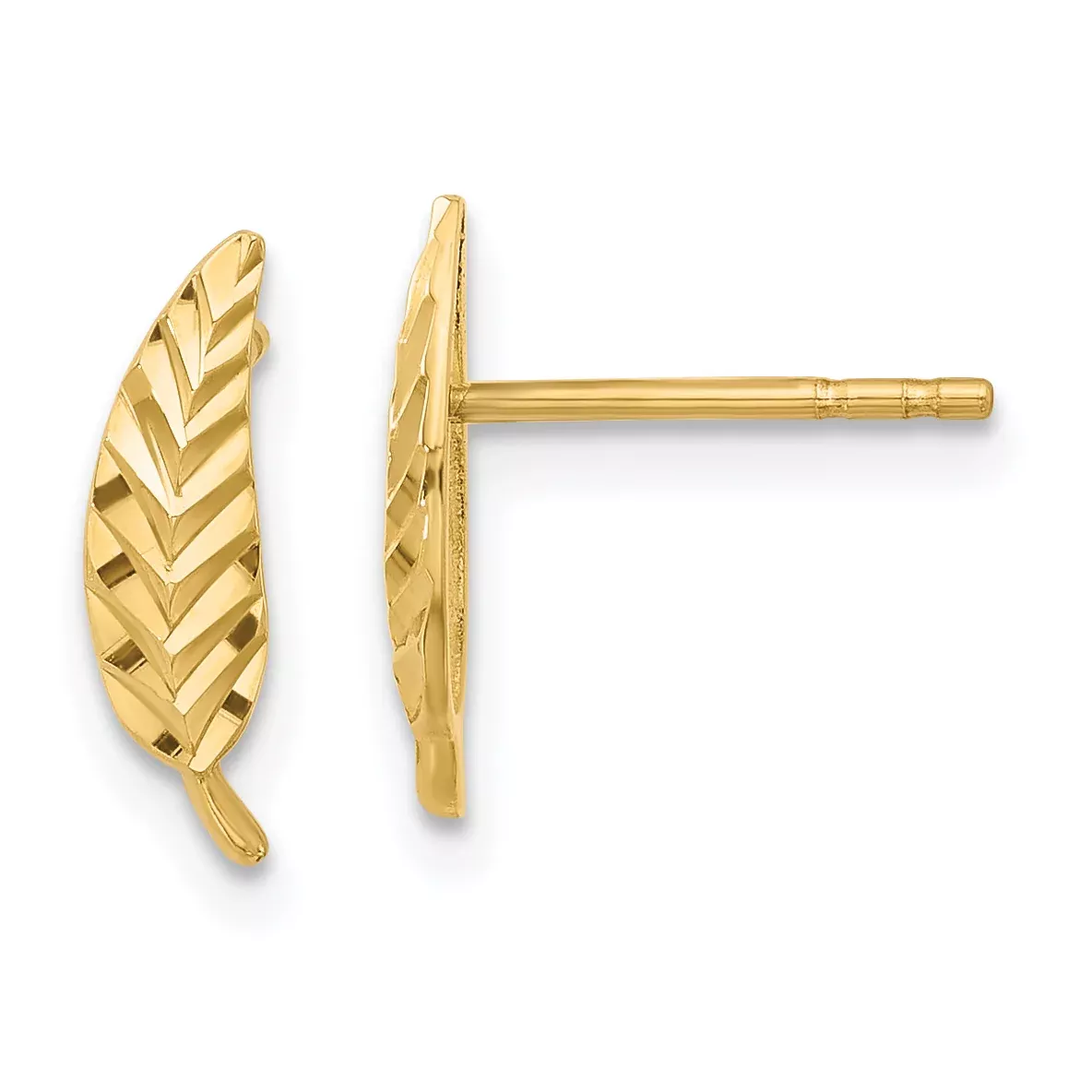 10K Polished and Diamond-cut Leaf Post Earrings