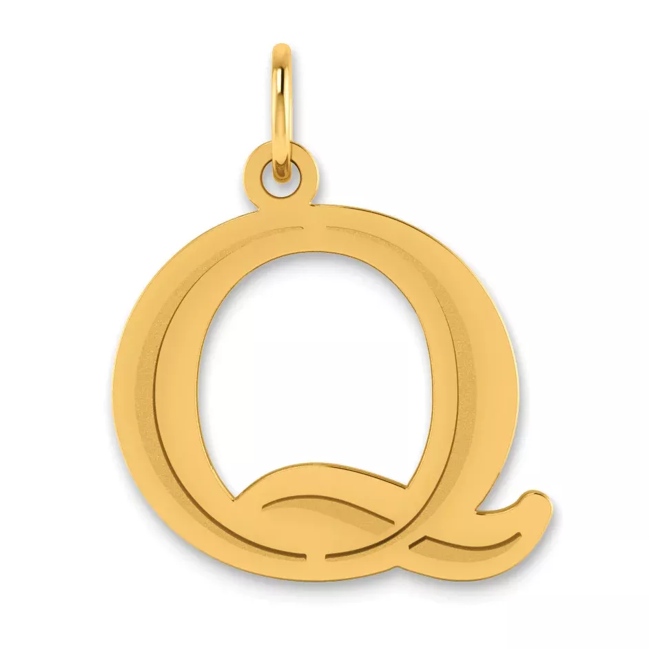 10K Polished Etched Letter Q Initial Pendant