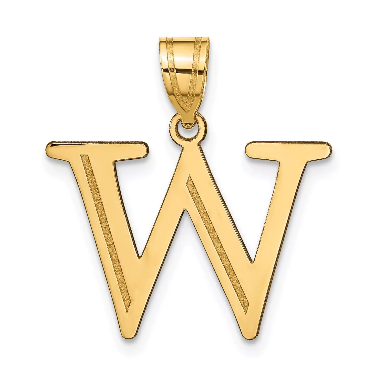 10K Polished Etched Letter W Initial Pendant