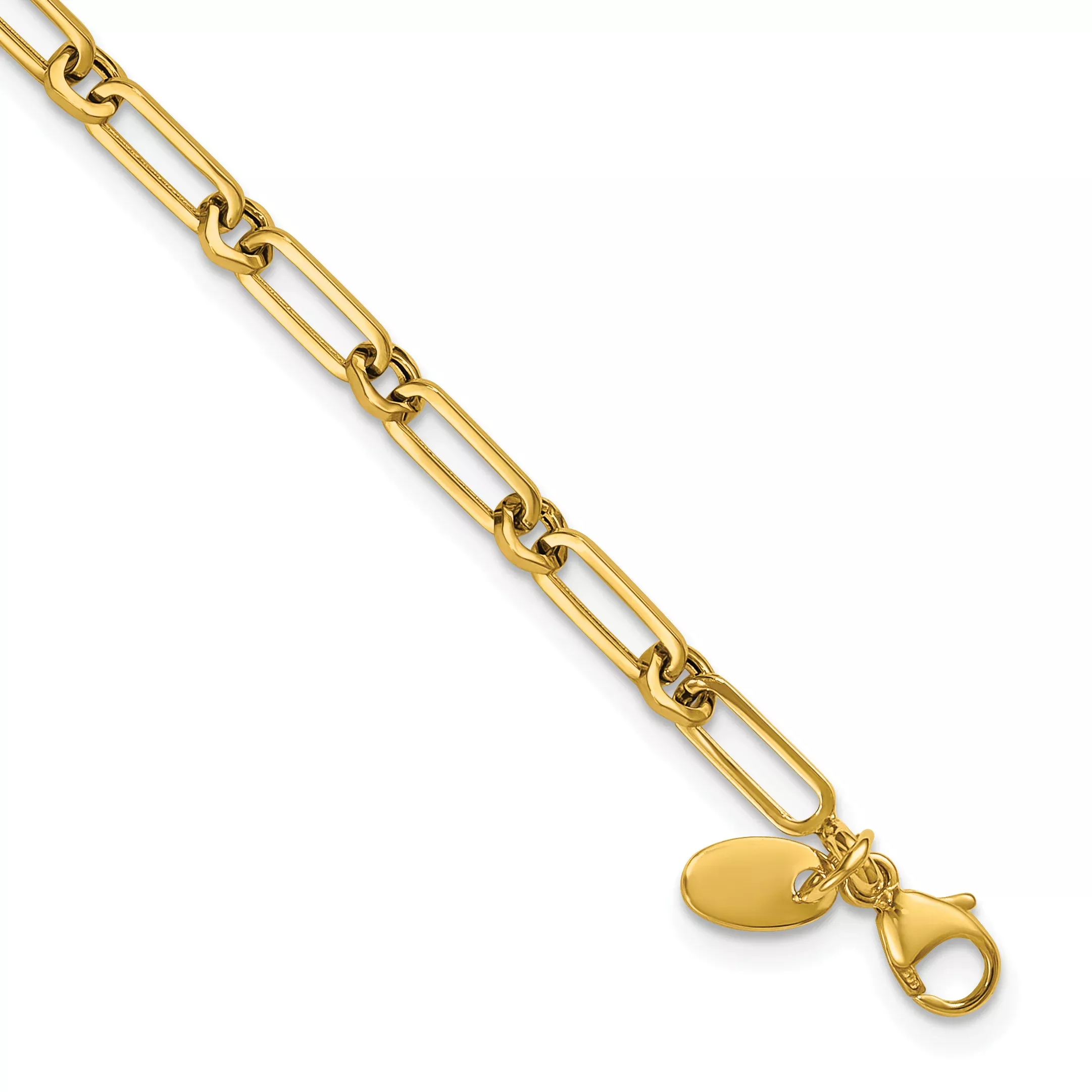 10K Polished Fancy Paperclip Link Bracelet