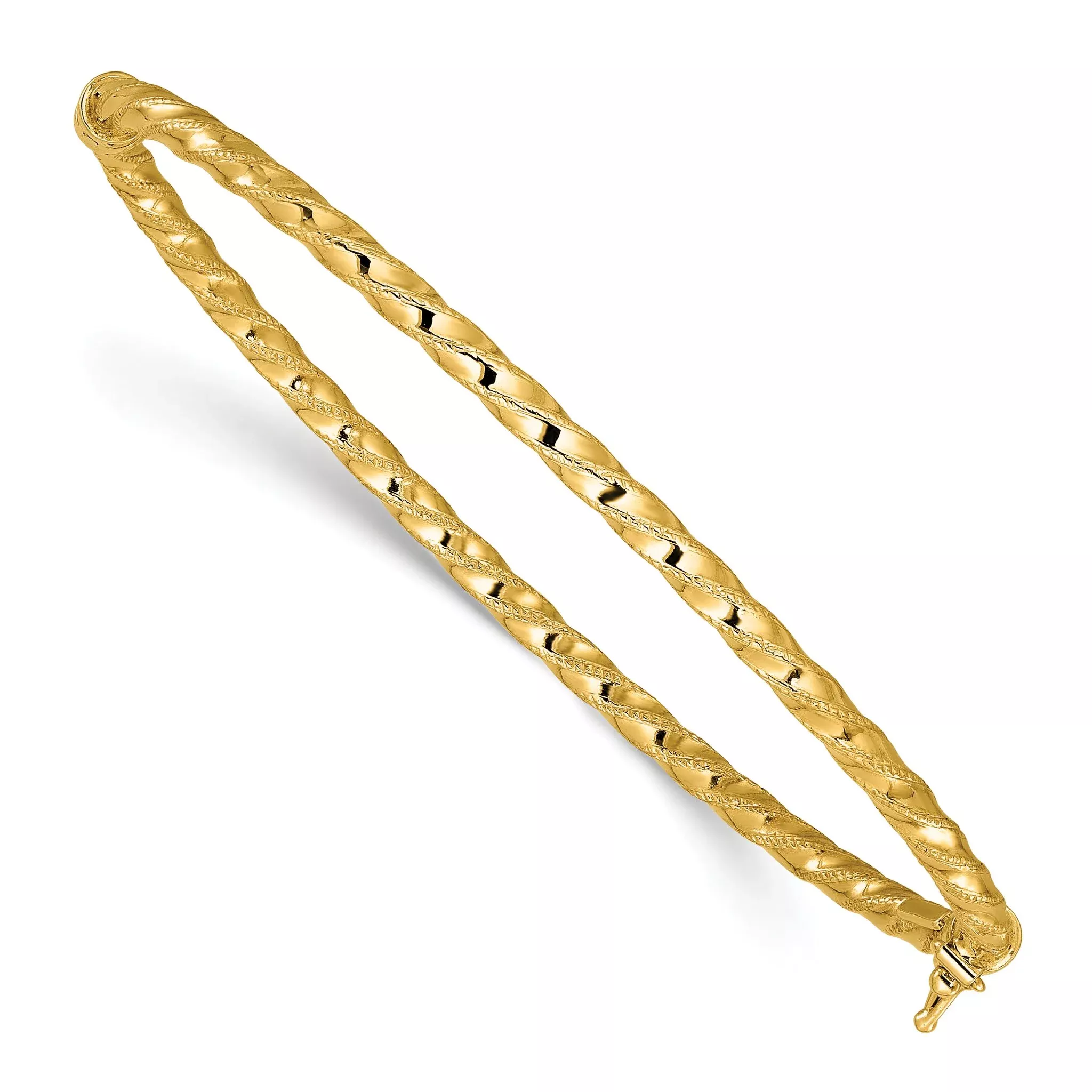 10K Polished/Textured and Twisted Hinged Bangle