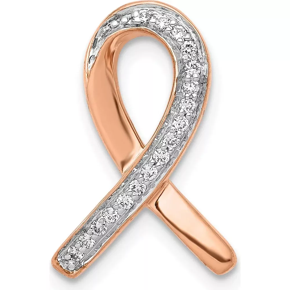 10K Rose Gold Diamond Awareness Ribbon Slide Pendant with Diamond Accent by Oro Pregiato