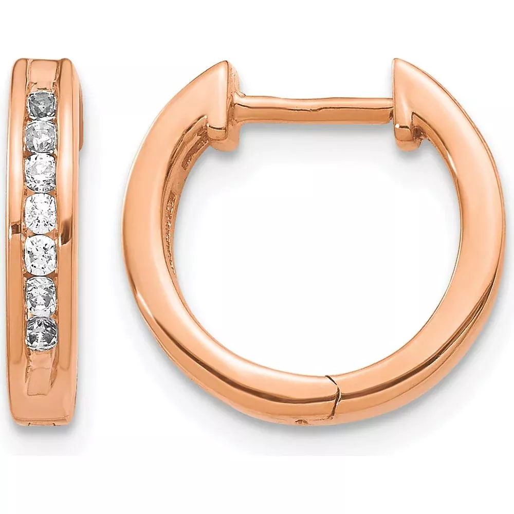 10K Rose Gold Diamond Hinged Hoop Earrings - 0.10 Carat Total Diamond Weight by Oro Pregiato
