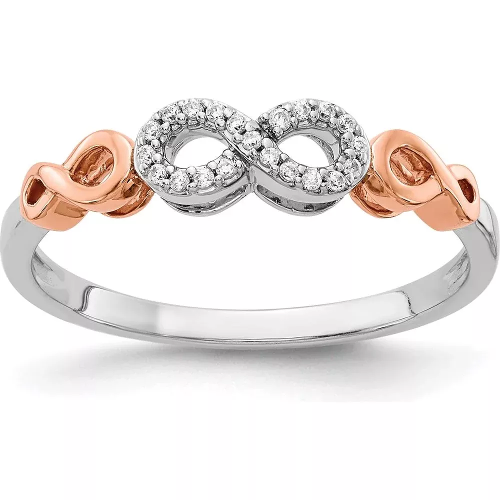 10K Rose Gold Diamond Infinity Ring with White Rhodium and Pave Set Diamonds - Size 7 by Oro Pregiato