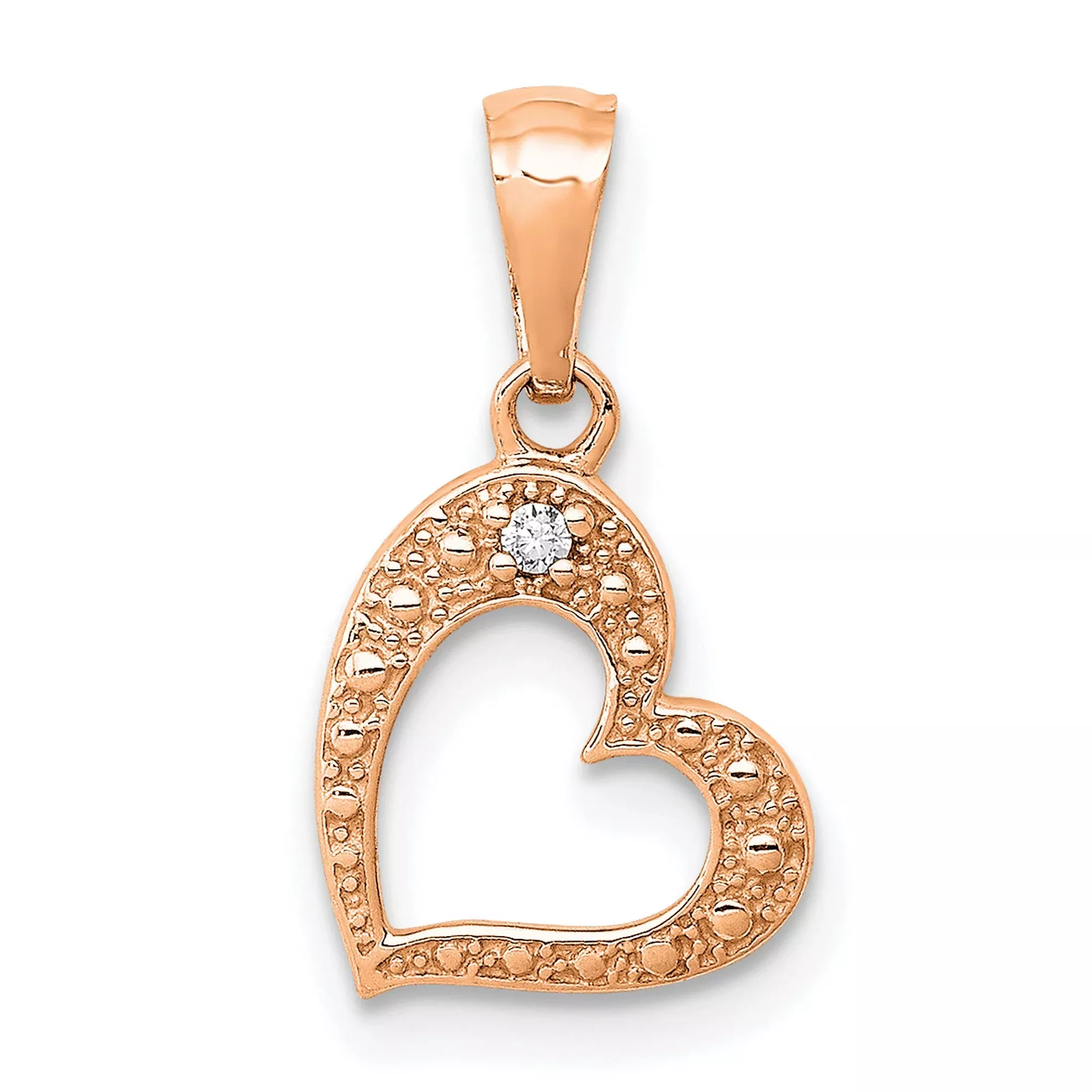 10k Rose Gold Heart Pendant with Textured Open Heart Design and Diamond Accent