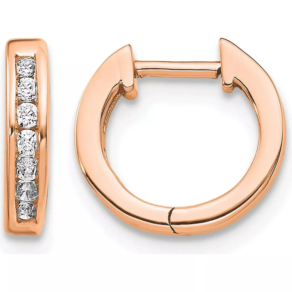 10K Rose Gold Polished Diamond Hinged Hoop Earrings with Channel Set Diamonds - 0.30 Carat Total Diamond Weight by Oro Pregiato