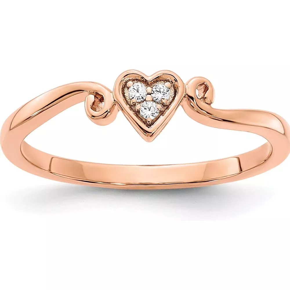 10K Rose Gold Polished Heart Diamond Ring with Brilliant Diamonds - Women's Jewelry - Size 7 by Oro Pregiato