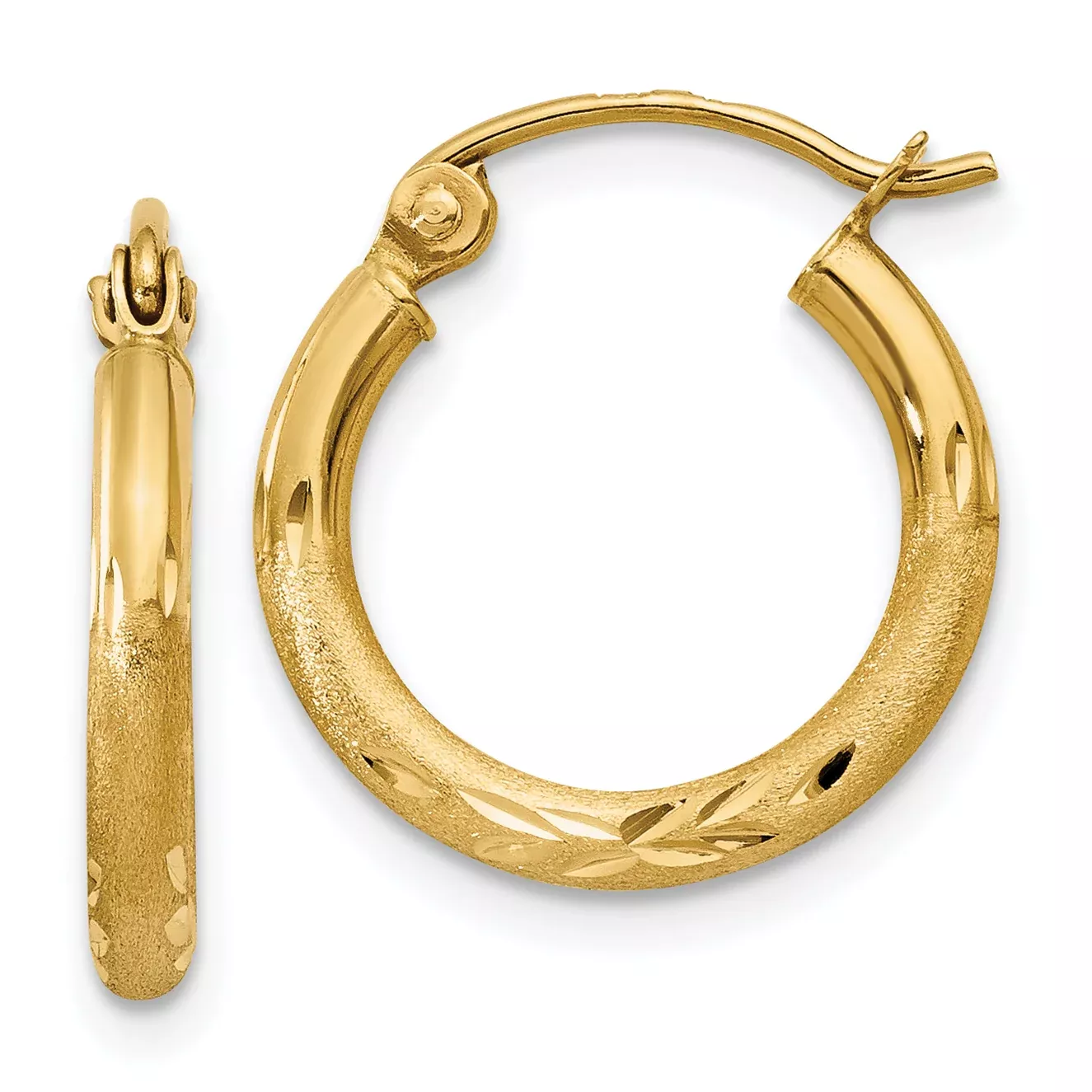 10k Satin and D/C 2mm Round Tube Hoop Earrings