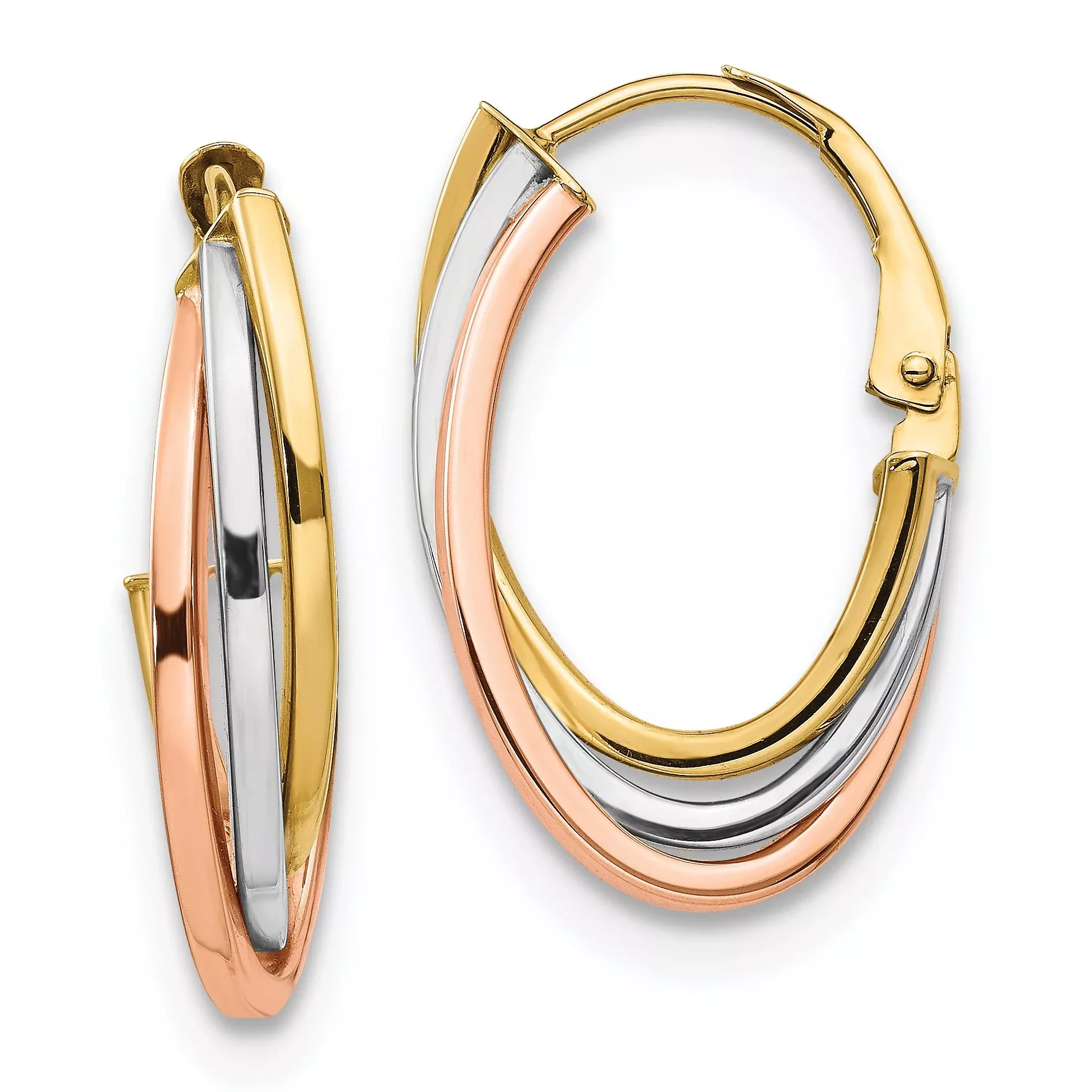 10K Tri-color Polished Hoop Earrings