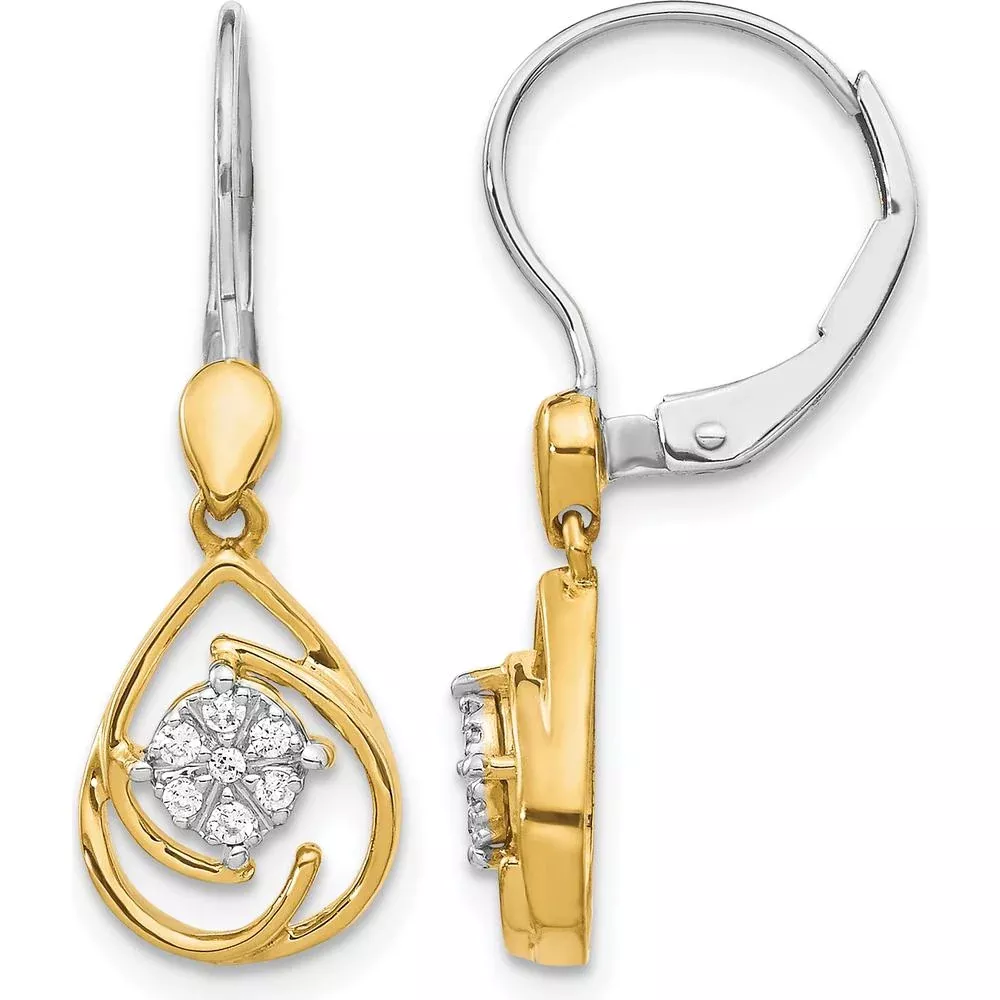 10K Two-Tone Gold Diamond Teardrop Dangle Earrings - 1.00 Carat Total Diamond Weight by Oro Pregiato