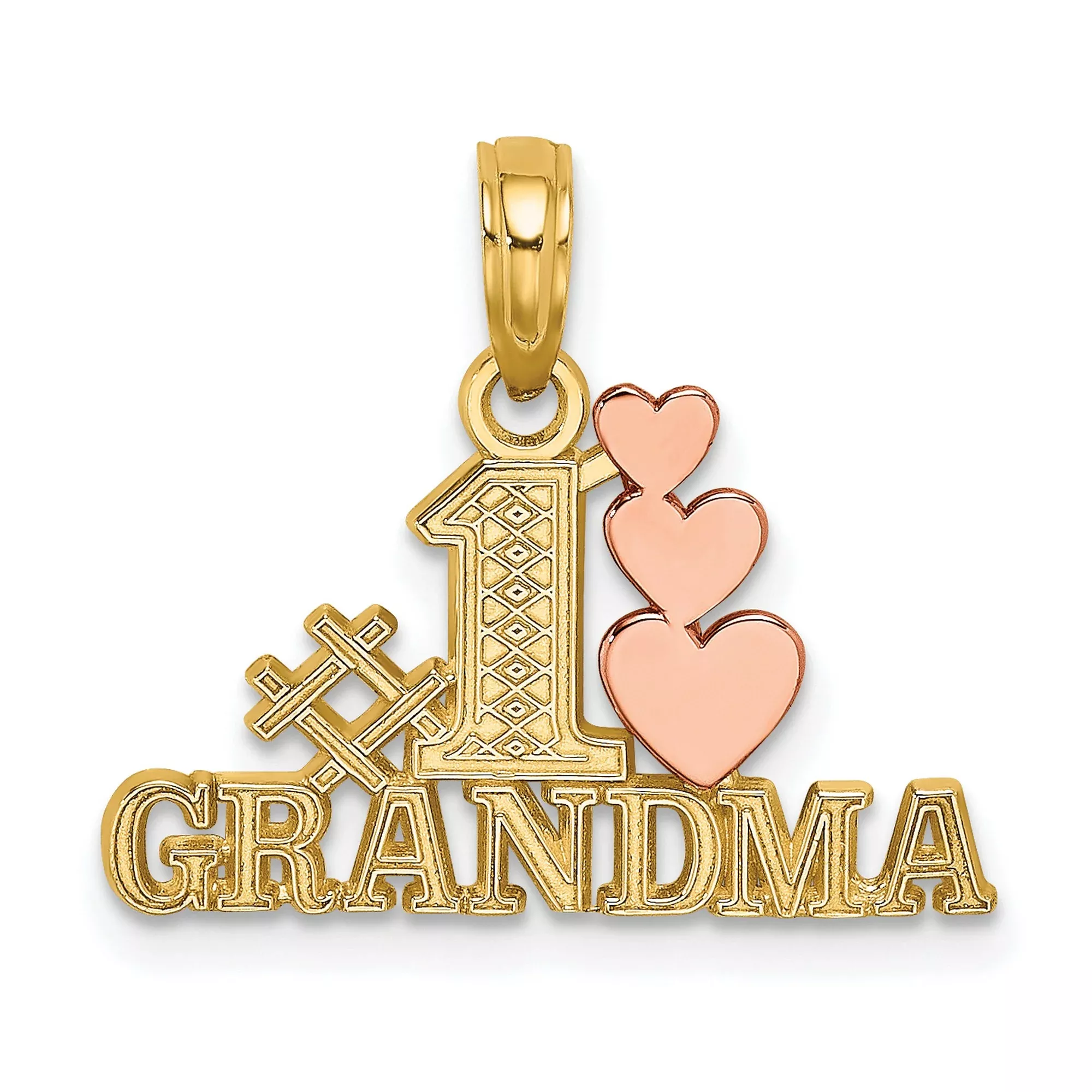 10k Two-Tone Gold Grandma Pendant with Rose Gold Hearts and Lattice Design