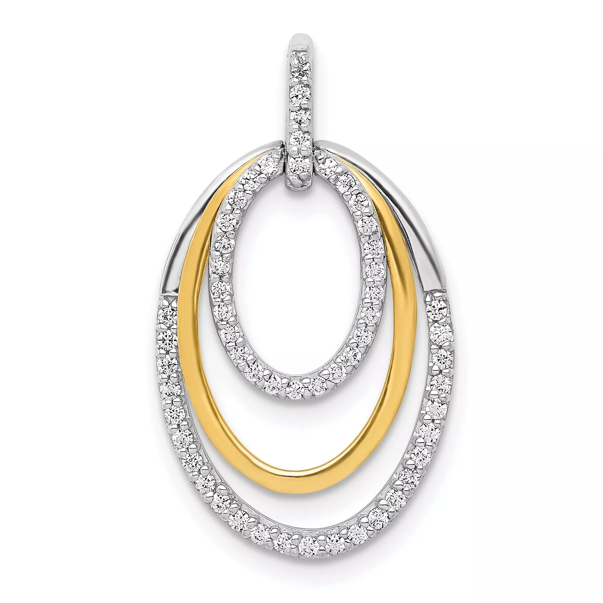 10k Two-Tone Gold Oval Pendant with Cubic Zirconia, Intertwined Layered Loop Design