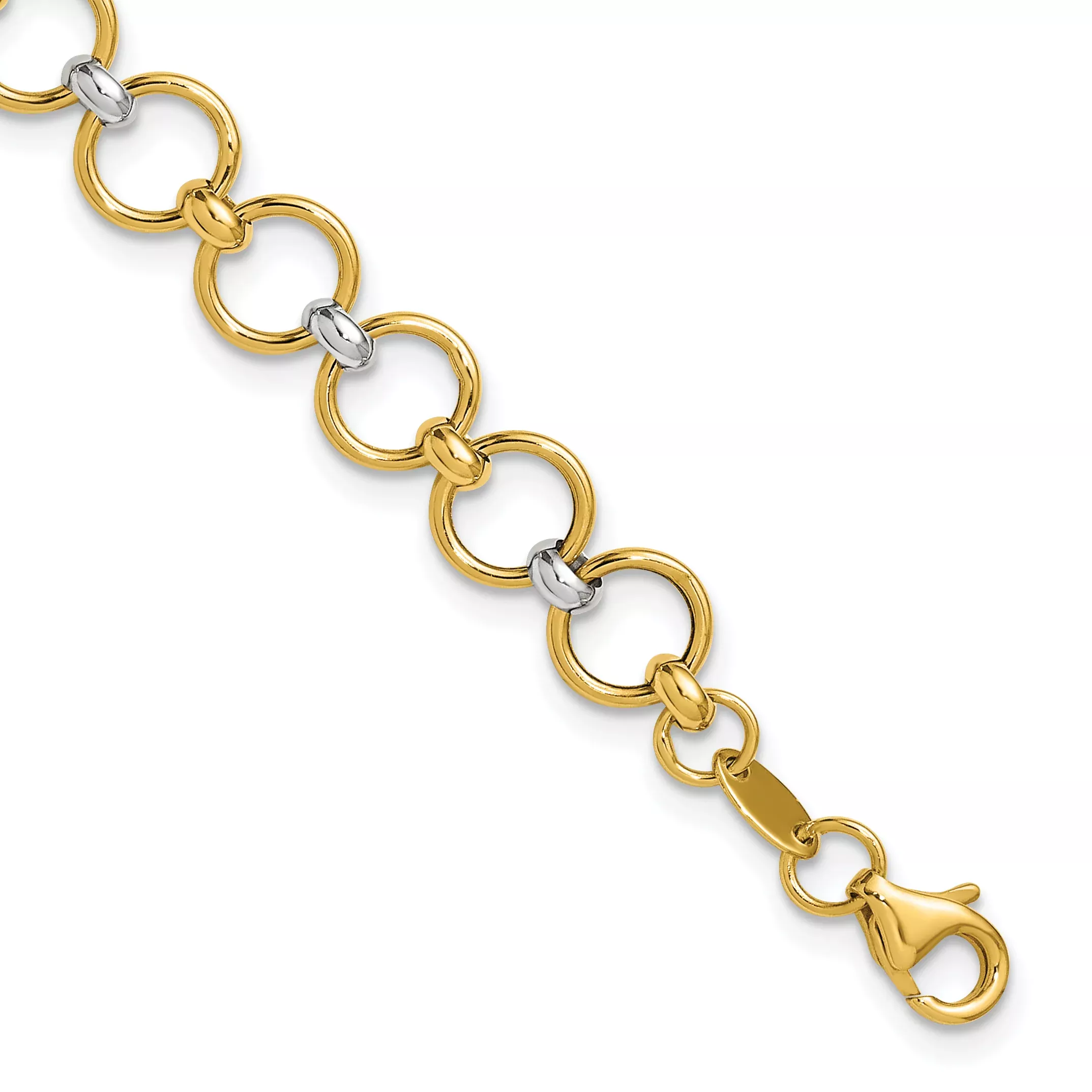 10K w/White Rhodium Polished Fancy Circle Link Bracelet