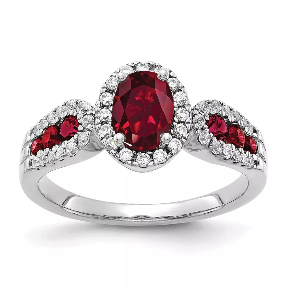 10k White Gold 1/3 Ct. Lab Grown Diamond VS/SI+ G+ and Oval Lab Created Ruby Ring