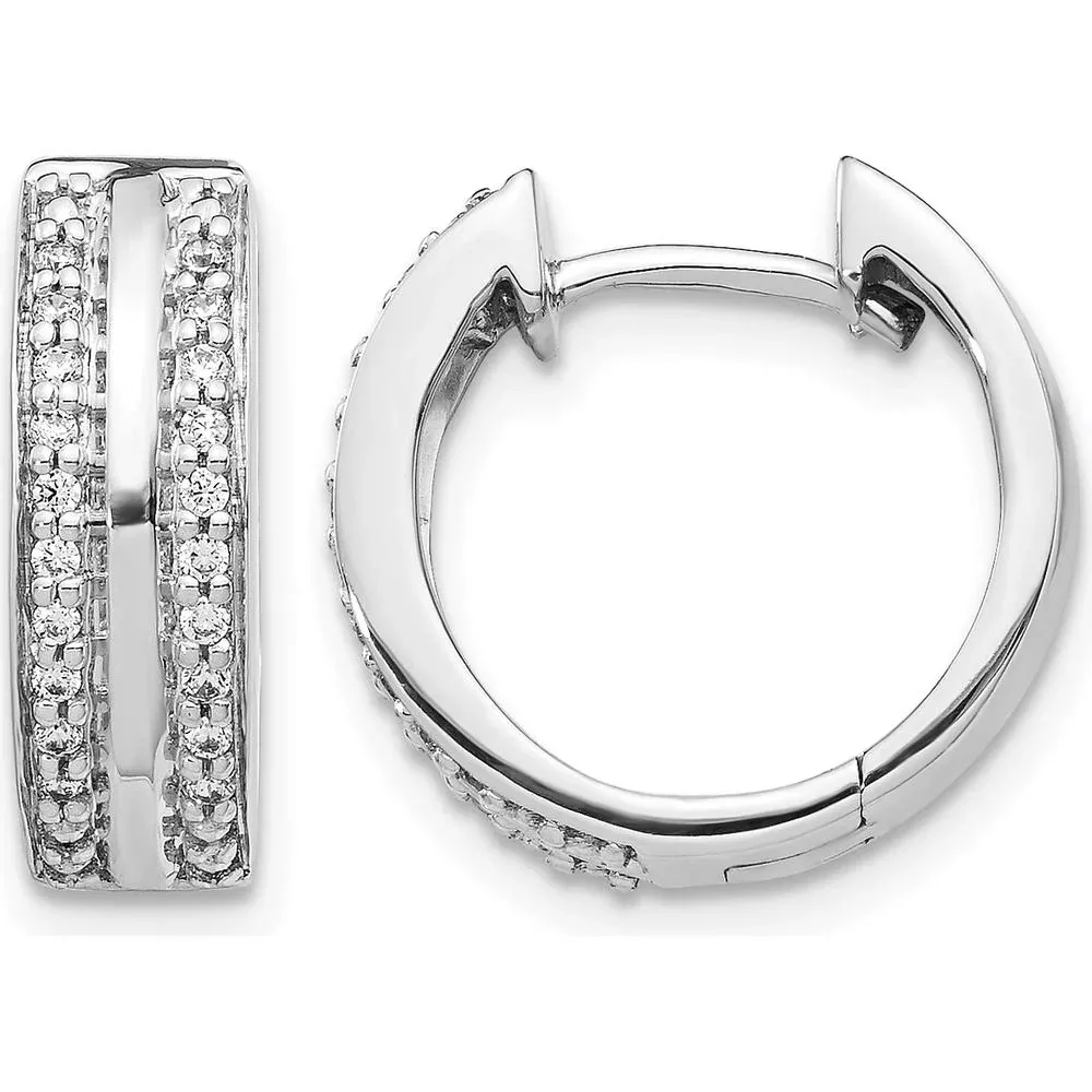 10K White Gold 2-Row Diamond Hinged Hoop Earrings - 1.0 Carat Total Diamond Weight by Oro Pregiato